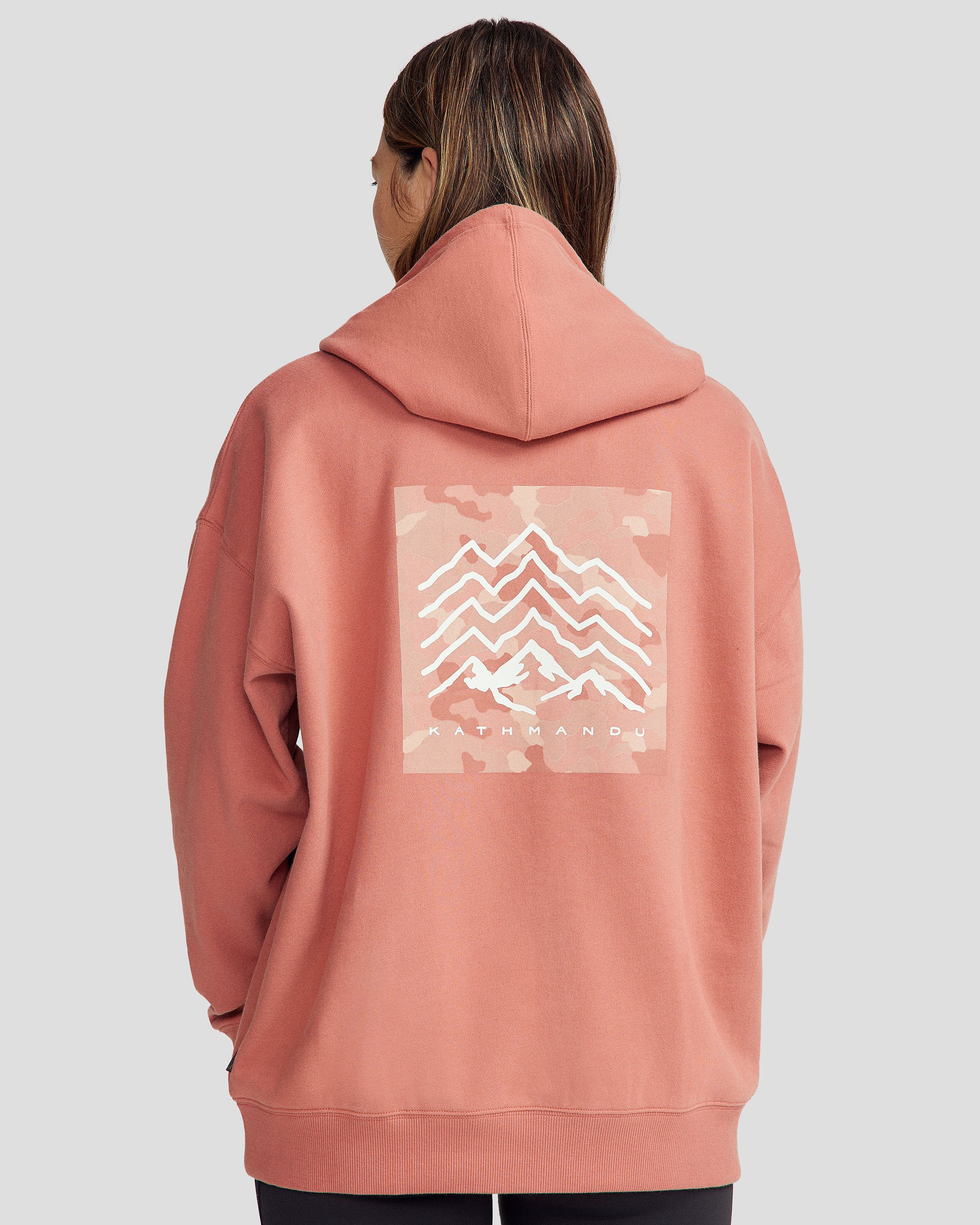 Women's Mountain Camo Slouchy Brushed Fleece Hoodie - Soft & Cozy Pullover Sweatshirt for Hiking, Camping & Outdoor Activities (Clay Color)