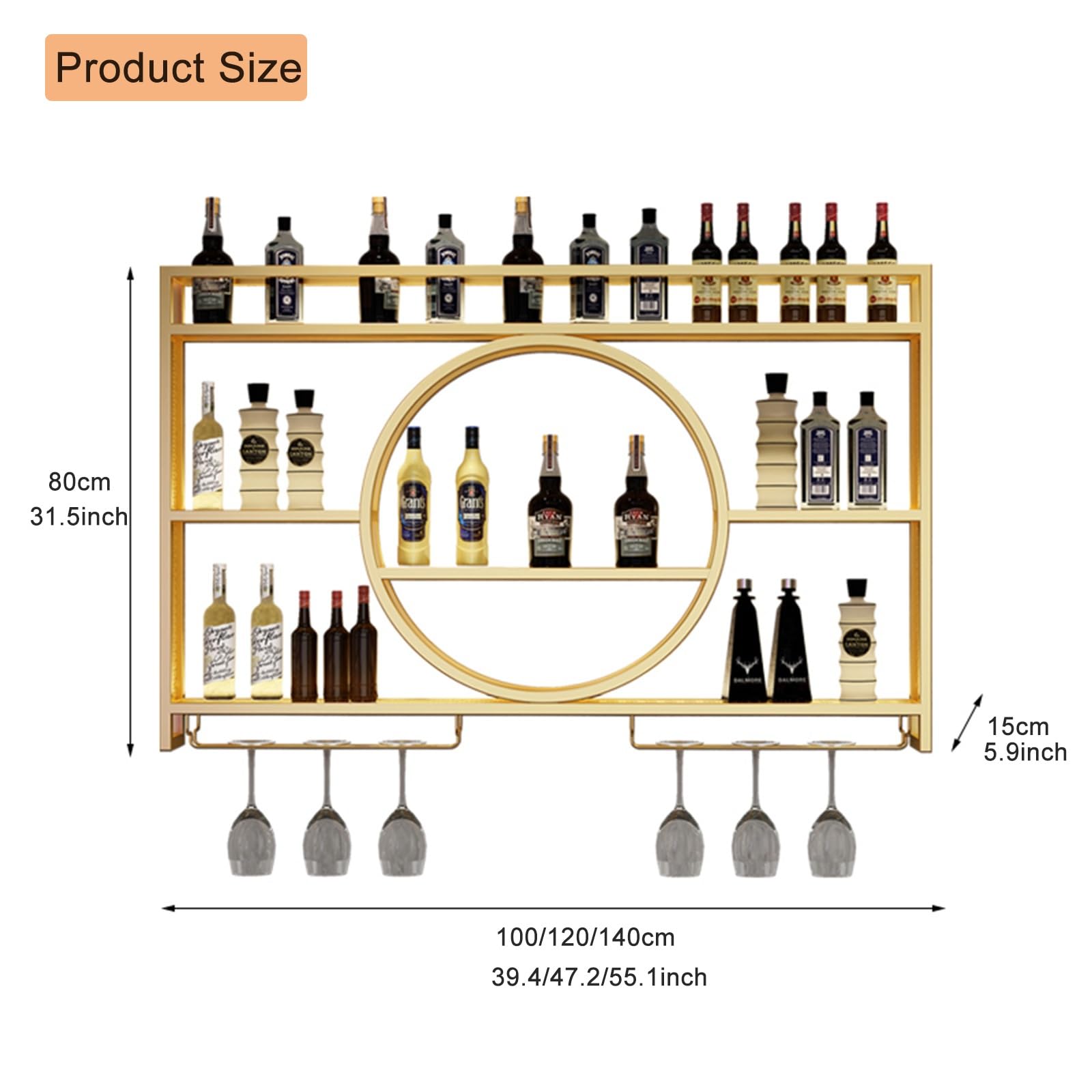 Modern 3-Tier Wall Mounted Wine Rack with Goblet Holder - Sleek Metal Wine Display for Home Bar, Kitchen & Dining Room Decor | Perfect for Wine Storage & Entertaining Guests