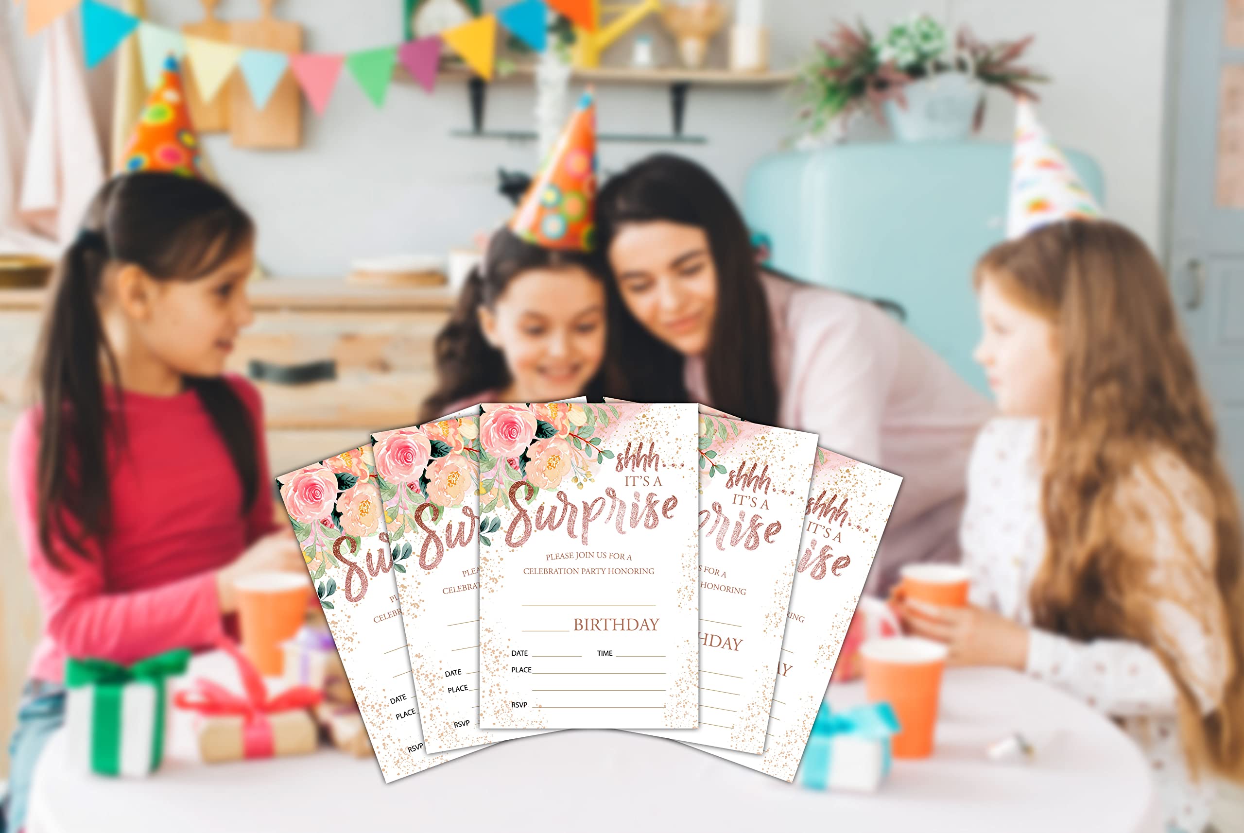 Kids Birthday Party Invitation Cards - Surprise Party Invites for Boys & Girls - 20 Personalized Cards with Envelopes - Perfect for Birthday Celebrations, Decorations & Party Supplies (D004)