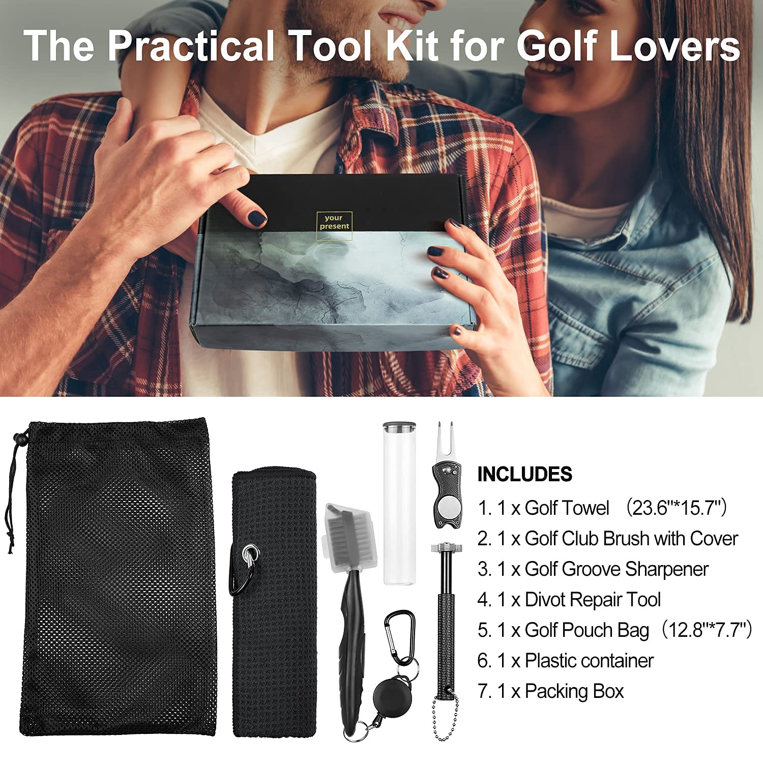 Premium Golf Club Cleaner Set - Golf Towel, Club Brush, Groove Sharpener & Divot Repair Tool with Pouch Bag | Complete Golf Accessories Kit for Men | Perfect for Course Maintenance & Ball Cleaning