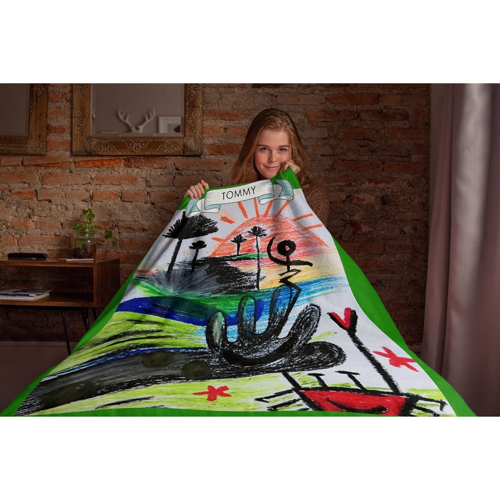 Custom Photo Blanket with Name - Personalized Kids Modern Art Gallery Flannel Throw Blanket 80