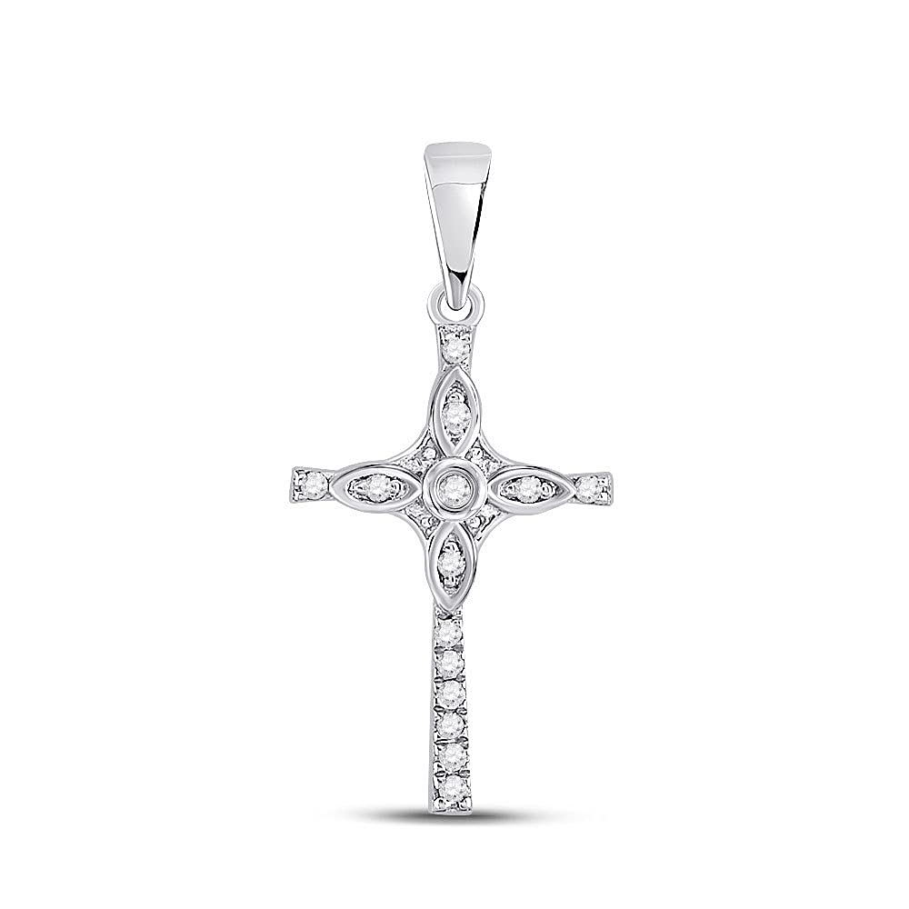 10K White Gold Women's Round Diamond Faith Cross Pendant Necklace - 1/12 CTTW - Perfect for Church, Baptism, Confirmation & Everyday Spiritual Jewelry