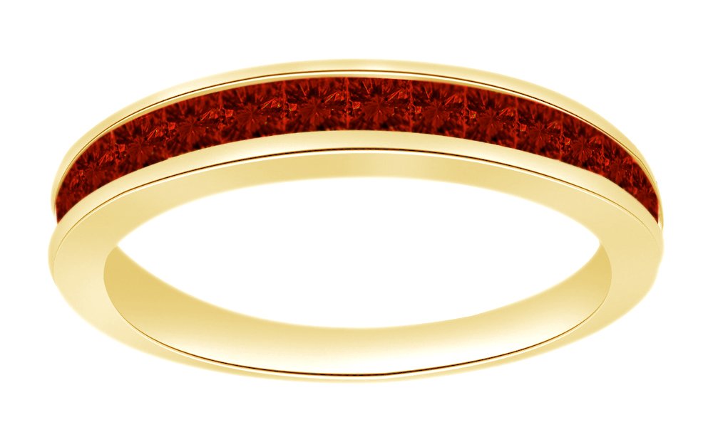 14K Gold Over Sterling Silver Princess Cut Simulated Garnet Anniversary Band Ring for Women - Perfect for Weddings, Anniversaries & Special Occasions
