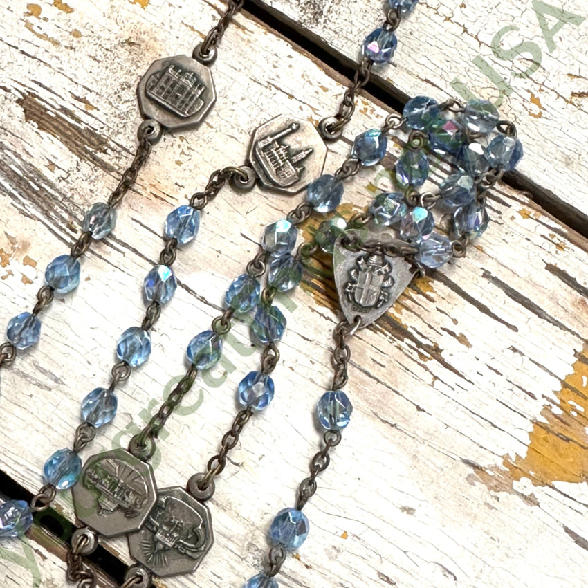 Vintage Blue Glass Beaded Rosary - Handmade Catholic Prayer Beads for Religious Gifts, Meditation & Spiritual Protection