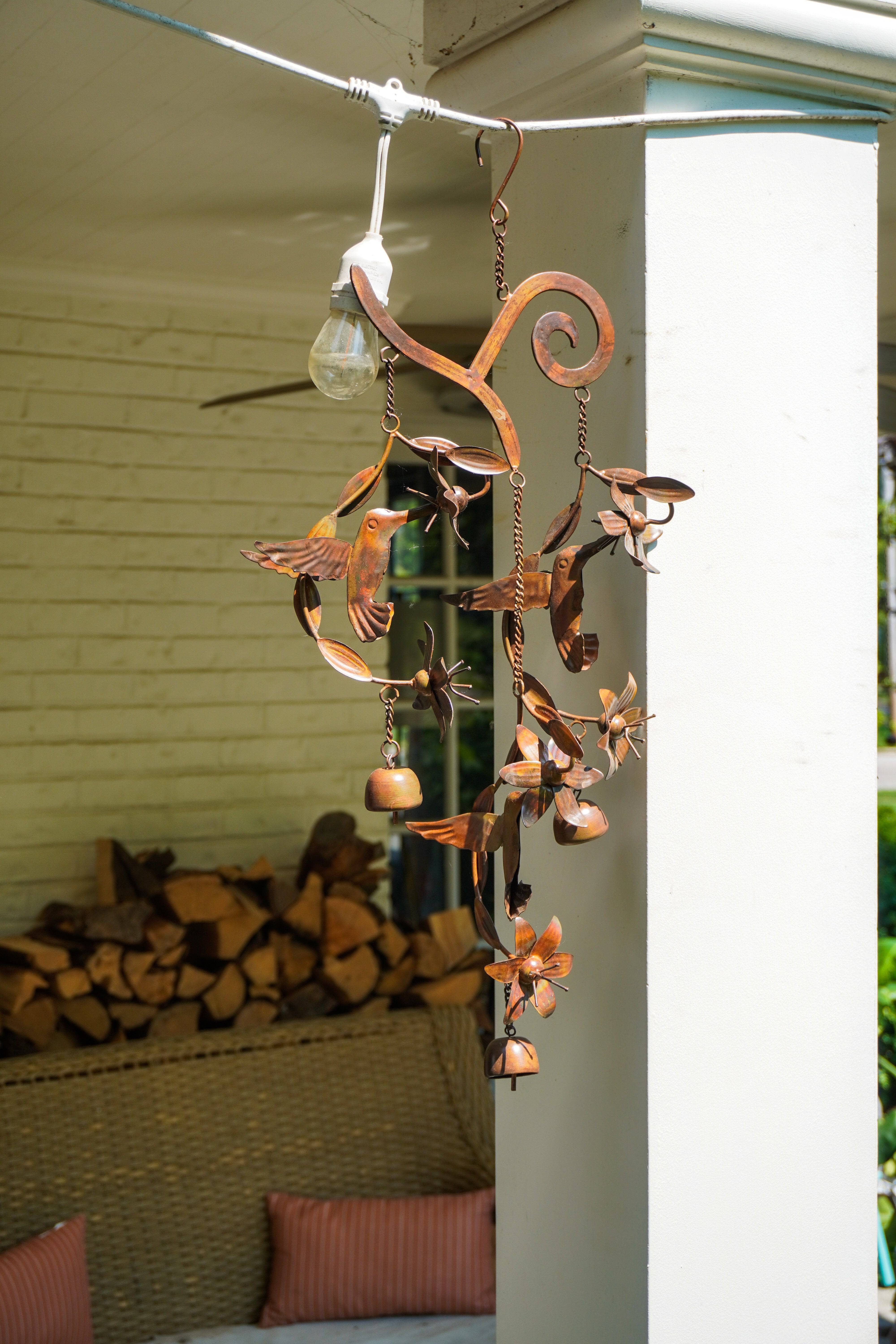 Beautiful Hummingbird & Floral Wind Chime - Handcrafted Metal Garden Decor for Outdoor Patio, Porch & Backyard - Soothing Wind Sounds for Relaxation
