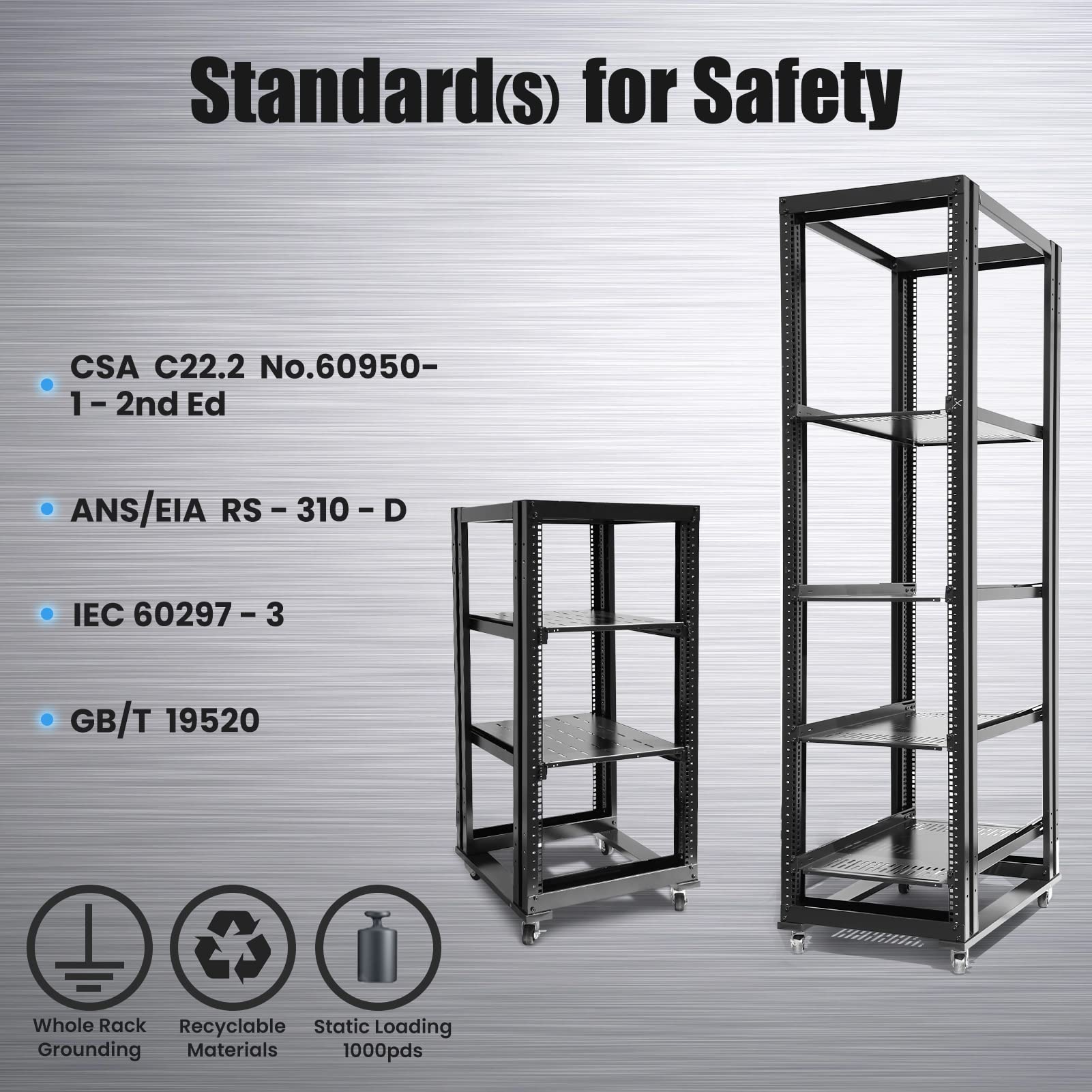 15U 4 Post Open Frame 19-Inch Server Rack | 22-Inch Deep Steel Audio Equipment Rack for Data Centers & Home Studios