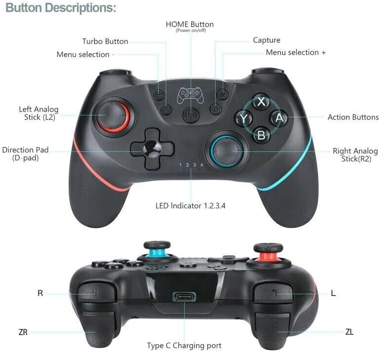 **Lyyes Wireless Pro Controller Joystick for Nintendo Switch - 2 Pack, Ergonomic Design with Dual Vibration & Motion Controls - Perfect for Gaming at Home or On-the-Go**