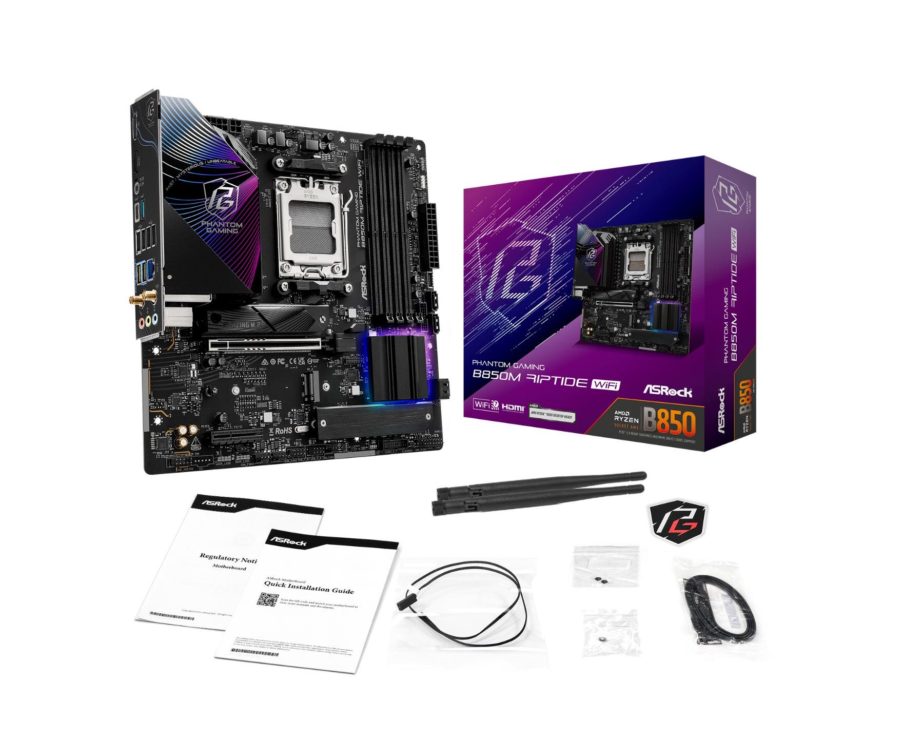 ASRock B850M Riptide WiFi AMD Ryzen AM5 DDR5 mATX Gaming Motherboard - Supports PCIe 4.0, Dual M.2 Slots, USB 3.2 Gen2 - Perfect for PC Builders & Gaming Rigs