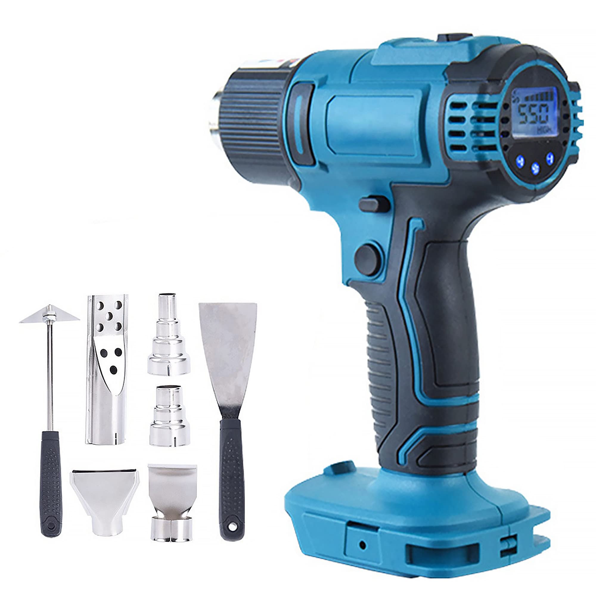FelRelWel 18V Cordless Heat Gun with LCD Digital Display & Variable Temperature - Wireless Heat Gun for Shrink Tubing, DIY Crafts, Paint Removal - Compatible with Makita 18V Battery (Battery Not Included) - Perfect for Home Repairs, Electronics Work & Craft Projects