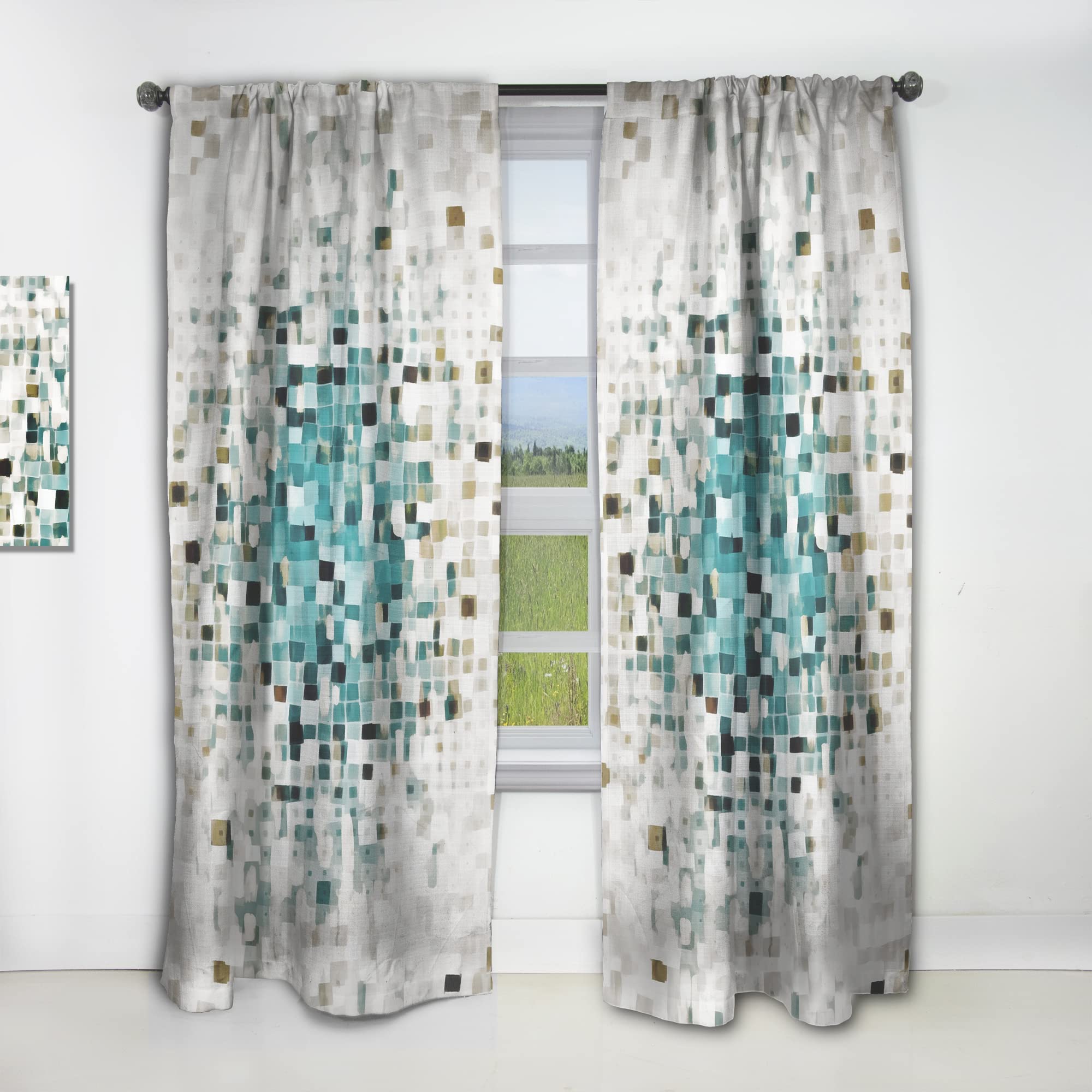 DesignQ Geometric Blue Spots II Thermal Insulated Curtains - Single Panel 52x90 Inches - Blackout Drapes for Bedroom & Living Room - Perfect for Energy Efficiency and Light Control