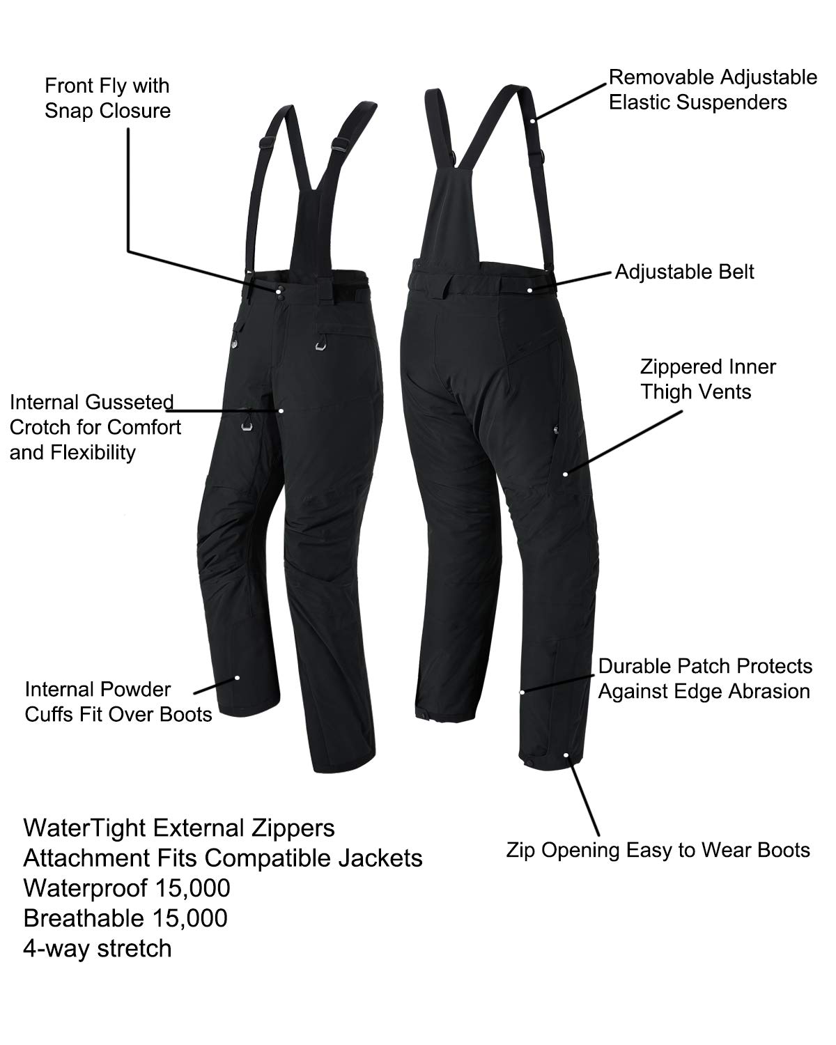 Fit Space Women's Insulated Snow Ski Bib Pants - Windproof Waterproof Breathable Snowboard Pants with Suspenders for Skiing, Snowboarding & Winter Outdoor Activities