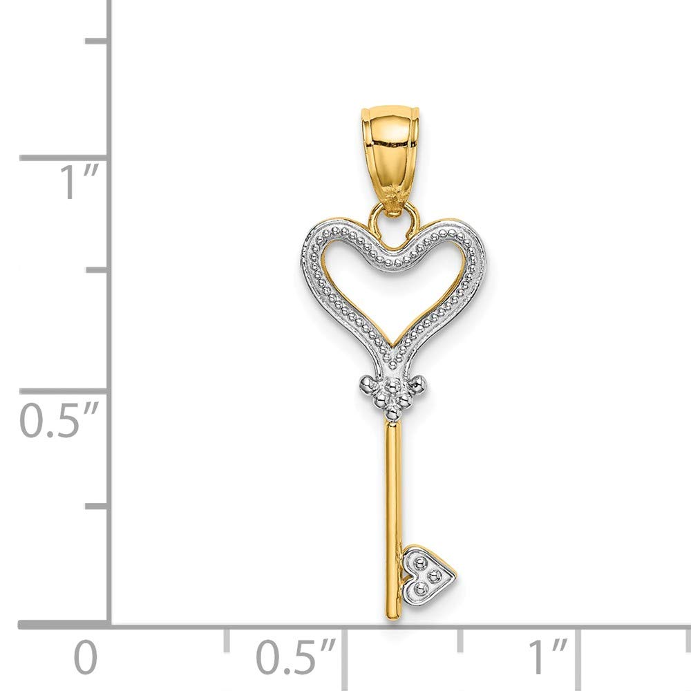 14K Yellow Gold Two-Tone Heart Key Charm Pendant Necklace - 27mm x 10mm - Perfect for Valentine's Day Gifts, Anniversary Presents & Everyday Jewelry