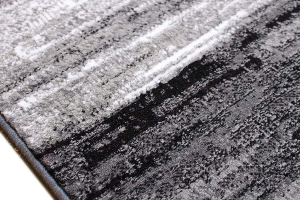 Champion Modern Abstract Brush Stripes Plush Area Rug - Soft Grey & Black 5’3”x7’5” - Perfect for Living Room & Dining Room Decor