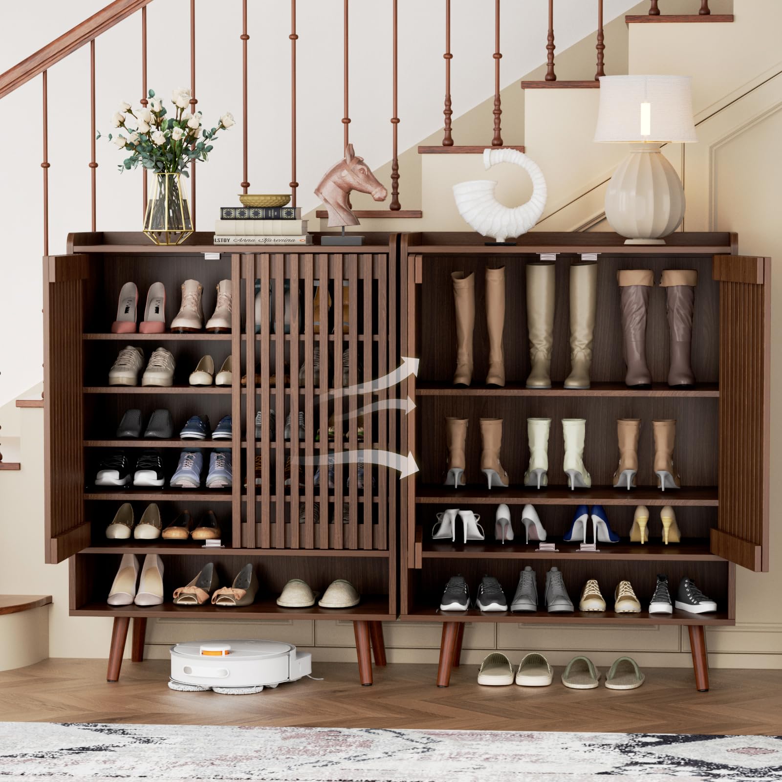 6-Tier Large Shoe Storage Cabinet with Doors - Holds Up to 24 Pairs of Shoes, Adjustable Shelves Freestanding Entryway Organizer for Hallway, Closet & Living Room (Walnut Finish) - Perfect for Small Spaces & Shoe Lovers
