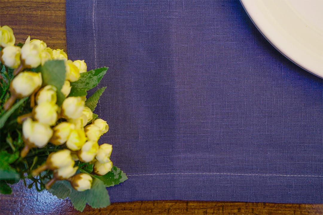 Premium 100% French Flax Linen Placemats Set of 12 (14x19 Inches) - Stone Washed for Softness & Durability, Heat Resistant Table Mats for Dining & Entertaining - Midnight Blue