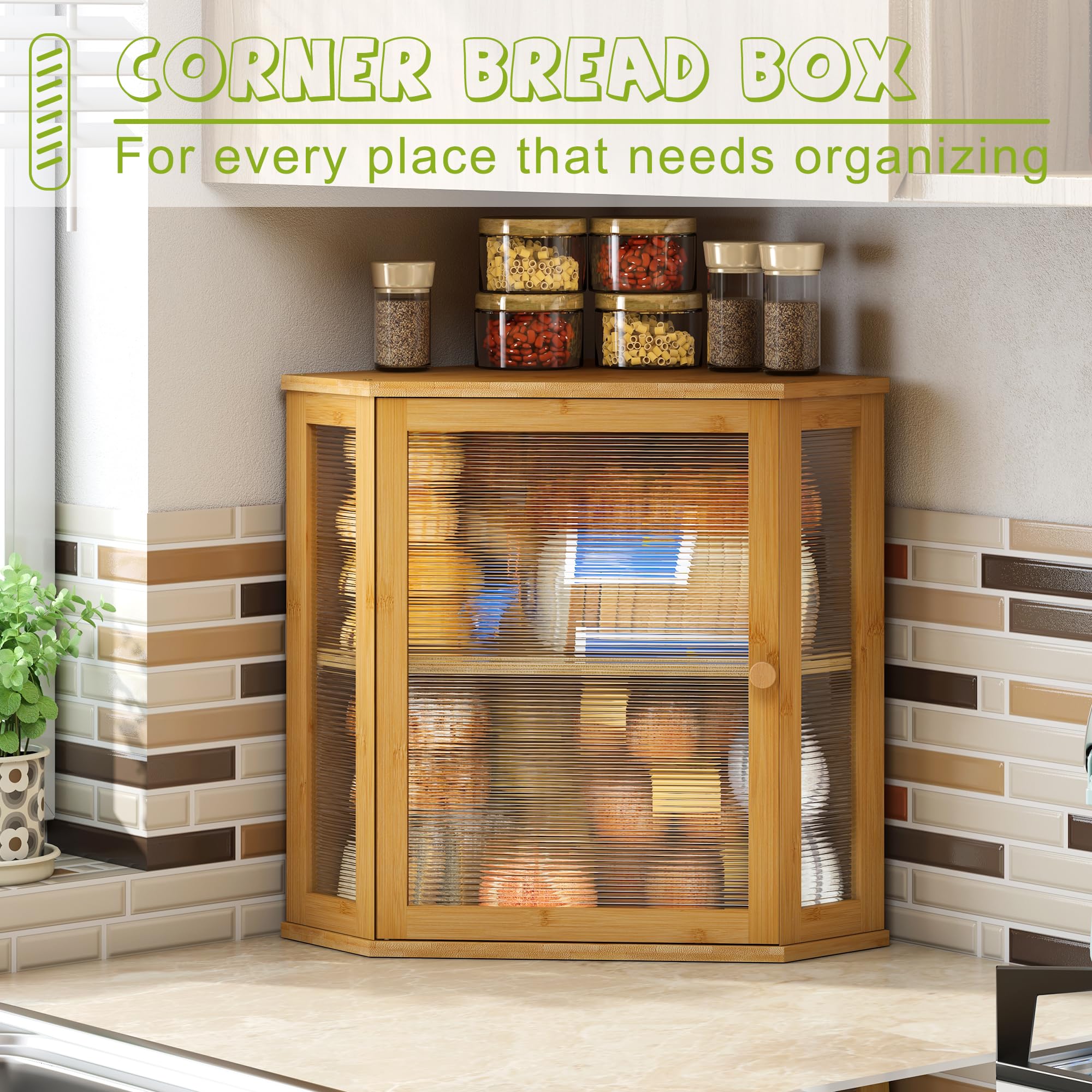 BMOSU Double Layer Bamboo Bread Box for Kitchen Countertop - Large Capacity Wooden Bread Storage Bin (Natural, Extra Large) | Perfect for Storing Bread, Pastries & Baked Goods