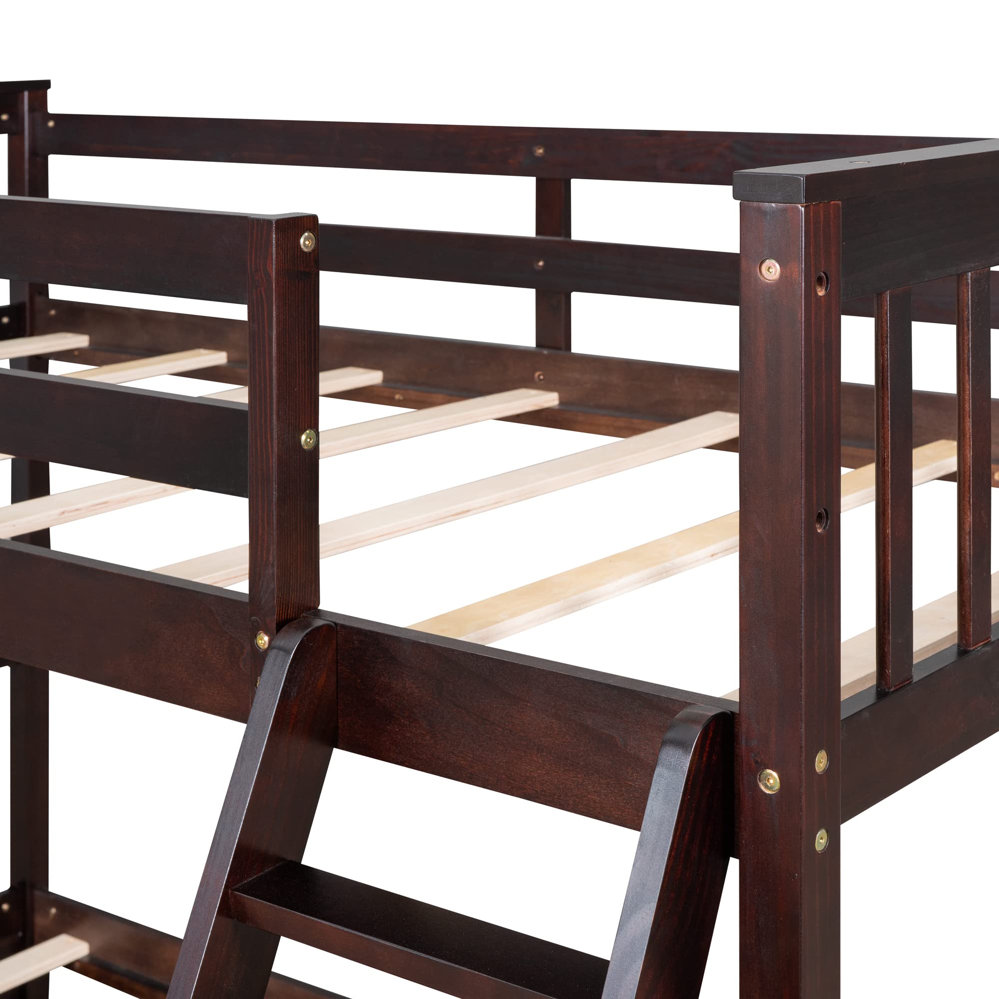 Harper & Bright Designs Twin Over Full Bunk Bed with Storage Drawers - Solid Pine Wood Frame, Safety Guard Rails & Ladder - Space Saving Kids & Teens Bunk Bed for Boys & Girls - No Box Spring Needed - Espresso Finish - Perfect for Small Bedrooms, Shared Kids Rooms & Vacation Homes
