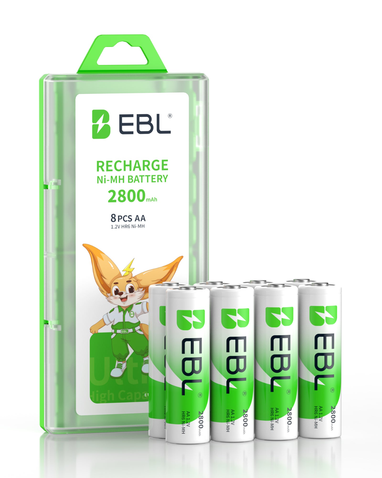 EBL AA NiMH Rechargeable Batteries 2800mAh High Capacity - 8 Pack for Digital Cameras, Flashlights, Toys, and More - Long Lasting Power Supply