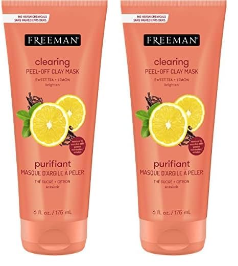 FREEMAN Sweet Tea & Lemon Peel-Off Clay Facial Mask - Antioxidant Rich Skincare for Combination Skin, Dark Spot Treatment & Skin Protection (2-Pack) | Perfect for Detox & Glow Boosting at Home Spa Days