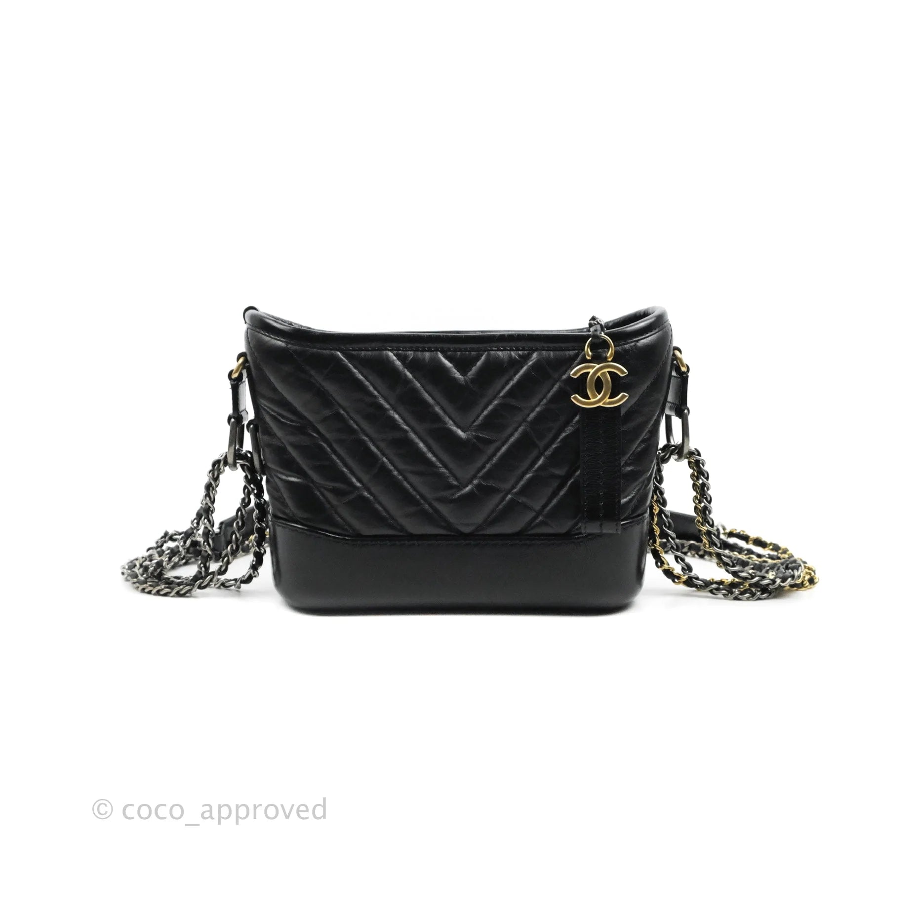 Chanel Small Gabrielle Hobo Bag in Black Calfskin with Chevron Pattern & Mixed Hardware - Perfect for Everyday Use, Work & Evening Out
