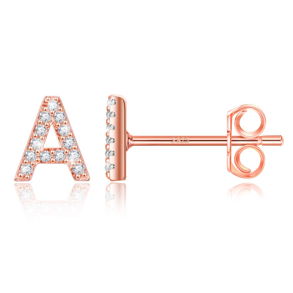 S925 Sterling Silver Initial Earrings for Women & Girls - Hypoallergenic Letter Stud Earrings with White Gold Plating | Perfect for Gifts, Birthdays, Everyday Wear & Special Occasions