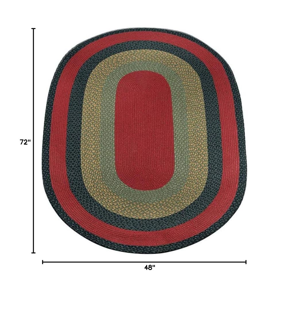 Earth Rugs Burgundy/Olive Handmade Wool Rug - 4' x 6' Oval Area Rug for Living Room, Bedroom & Boho Decor