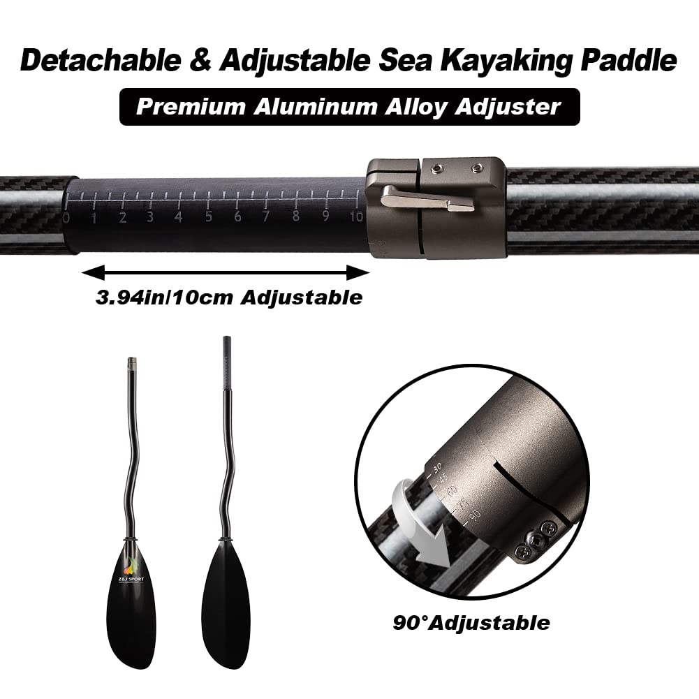 Premium Full Carbon Kayak Paddle with Adjustable Length & Paddle Bag - Lightweight Touring Paddle for Ocean, River & Lake Kayaking - Ideal for Recreational & Dynamic Water Sports (SK-I)