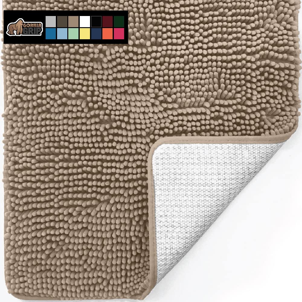 Premium Gorilla Grip Bath Rug - 70x24 Inch Super Soft Chenille Bath Mat with Non-Slip Rubber Backing | Ultra Absorbent & Quick-Drying Microfiber | Machine Washable Shaggy Bathroom Rug for Bathtub & Shower Floor (Beige) | Perfect for Bathroom Safety & Luxury Comfort
