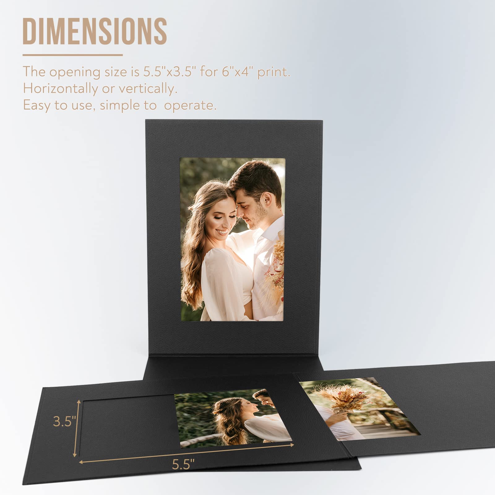Golden State Art 100-Pack 4x6 or 6x4 Photo Folders | Cardboard Picture Frames & Paper Frame Cards | Perfect for Greeting Cards, Invitations, Graduation, Christmas, Wedding (Black) | Ideal for Photo Displays, Memory Keepsakes & Event Decorations