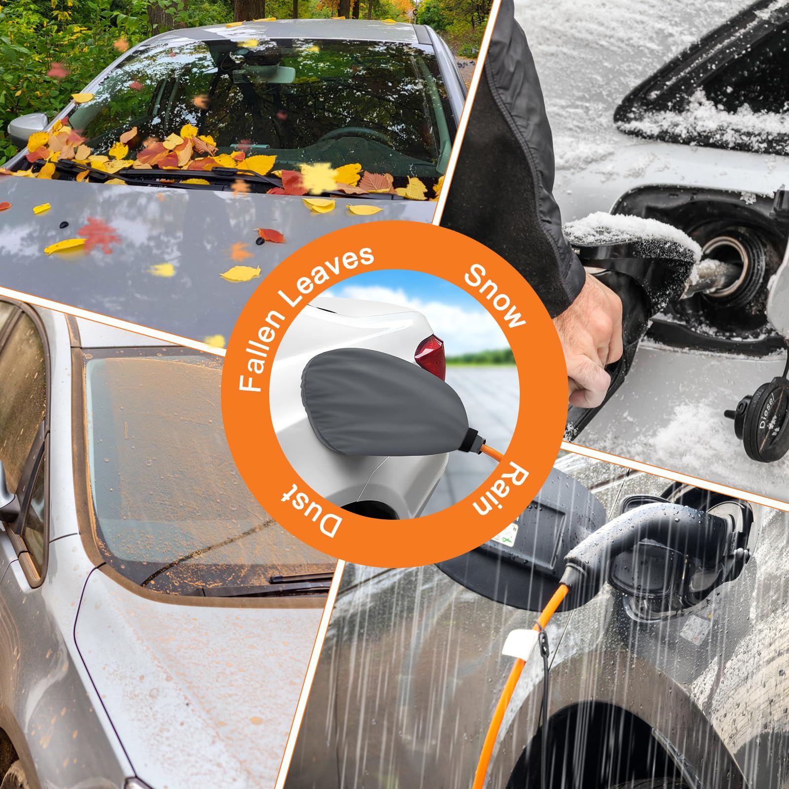 Magnetic EV Charger Port Cover - Waterproof Snow & Sun Protection for Electric Vehicles - Universal Fit for Tesla, Nissan Leaf, Chevy Bolt - Grey Charging Port Cover for Outdoor Use & All Weather Conditions