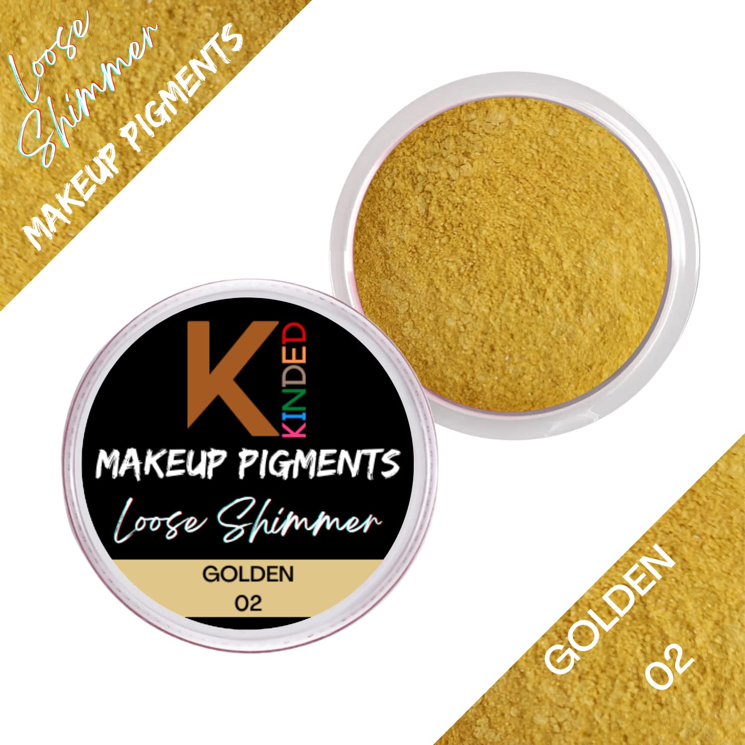 KINDED Loose Shimmer Makeup Foil Pigments - Metallic Glitter Eyeshadow for Smokey Eyes, Face Highlighting & Nail Art | Golden Shiny Powder for Women (3g) | Perfect for Party, Cosplay & Evening Makeup Looks
