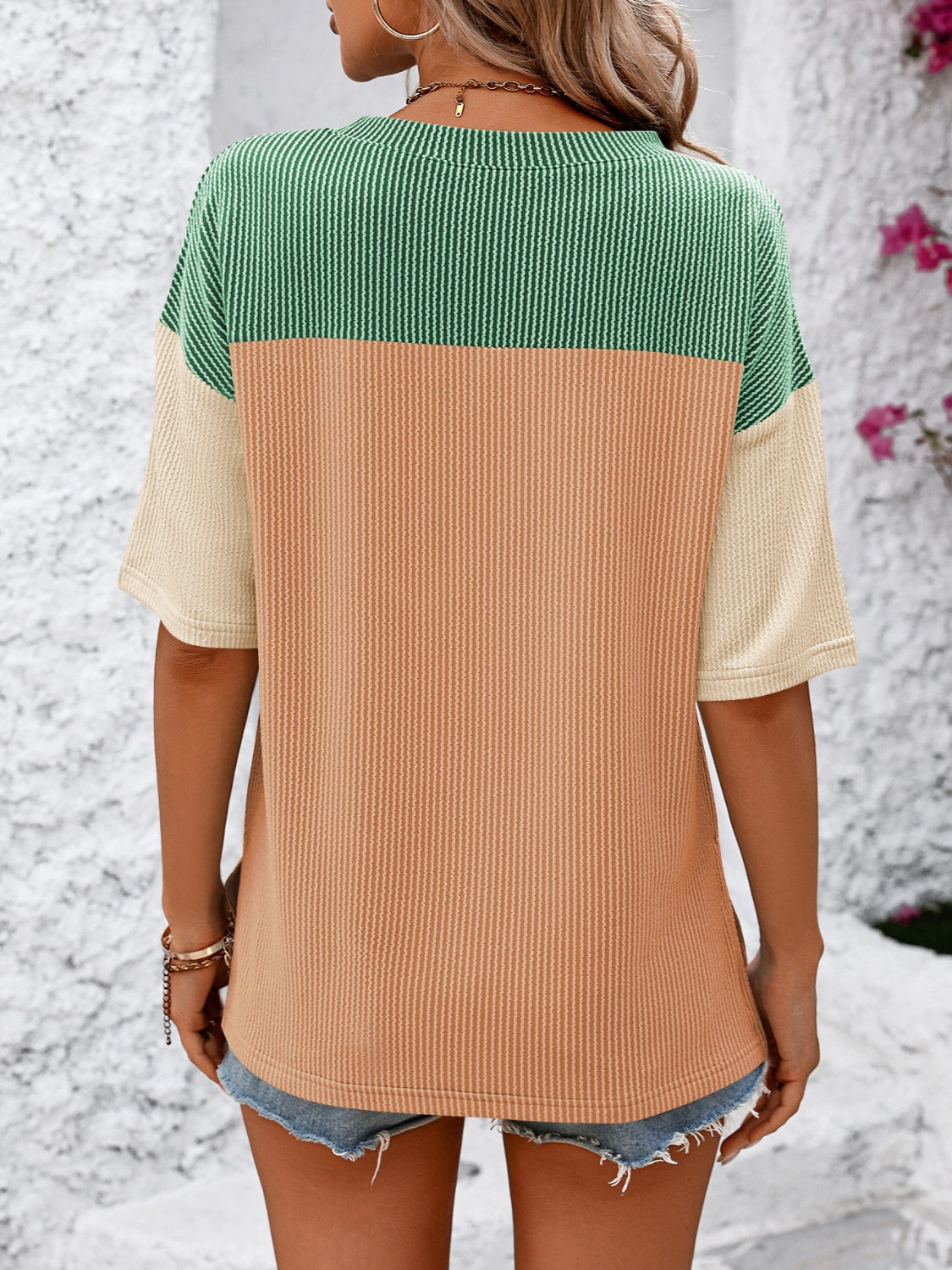 Color Block Round Neck Half Sleeve T-Shirt for Women - Casual Summer Fashion Top for Outfits, Streetwear & Everyday Wear