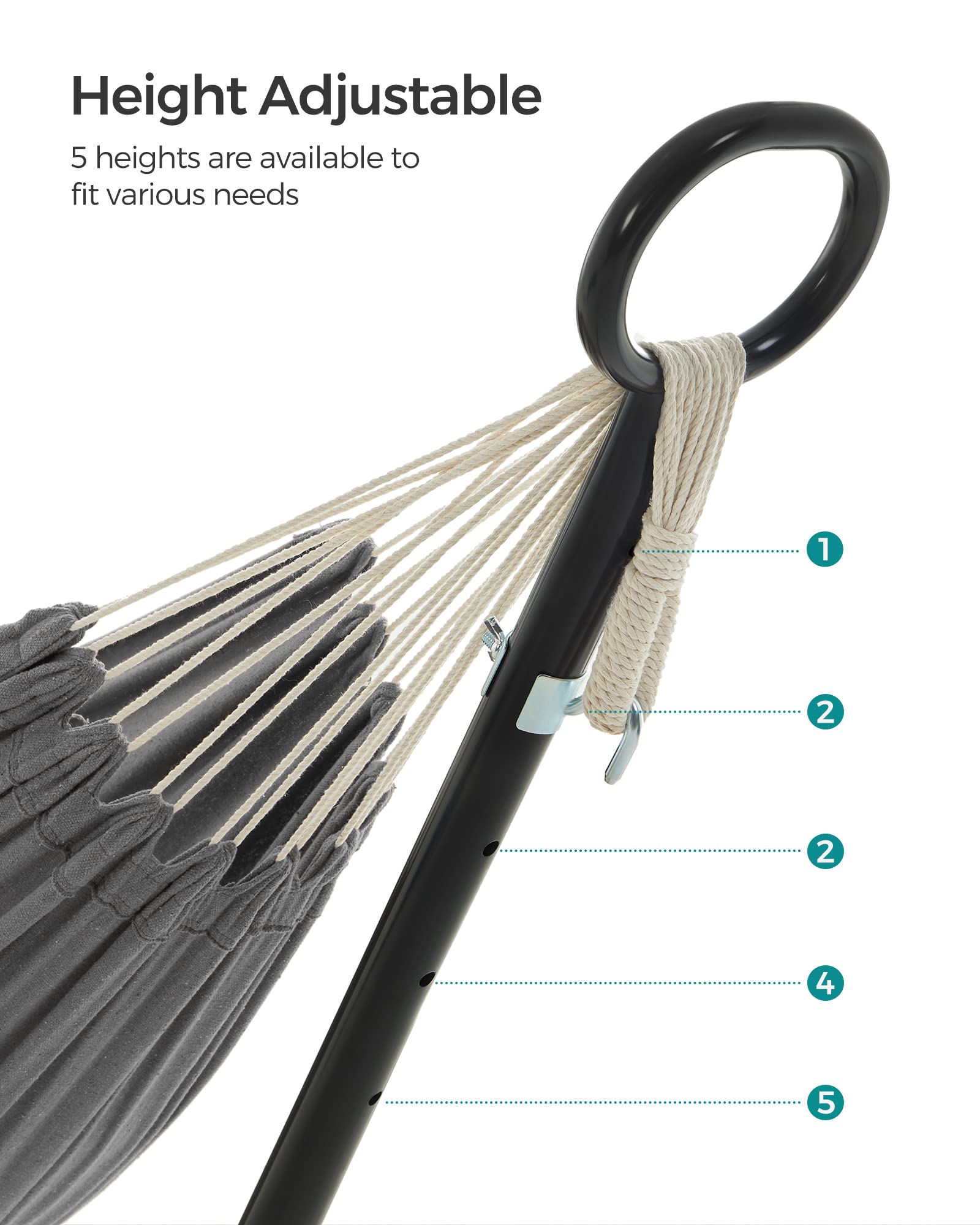SONGMICS Double Hammock with Stand - 82.7 x 59.1 Inches Heavy Duty 529 lb Capacity Portable Hammock for Outdoor Camping, Backyard, Garden, Patio, Beach - Black & Gray UGHS001G01 | Perfect for Relaxation, Lounging and Summer Vacation Getaways
