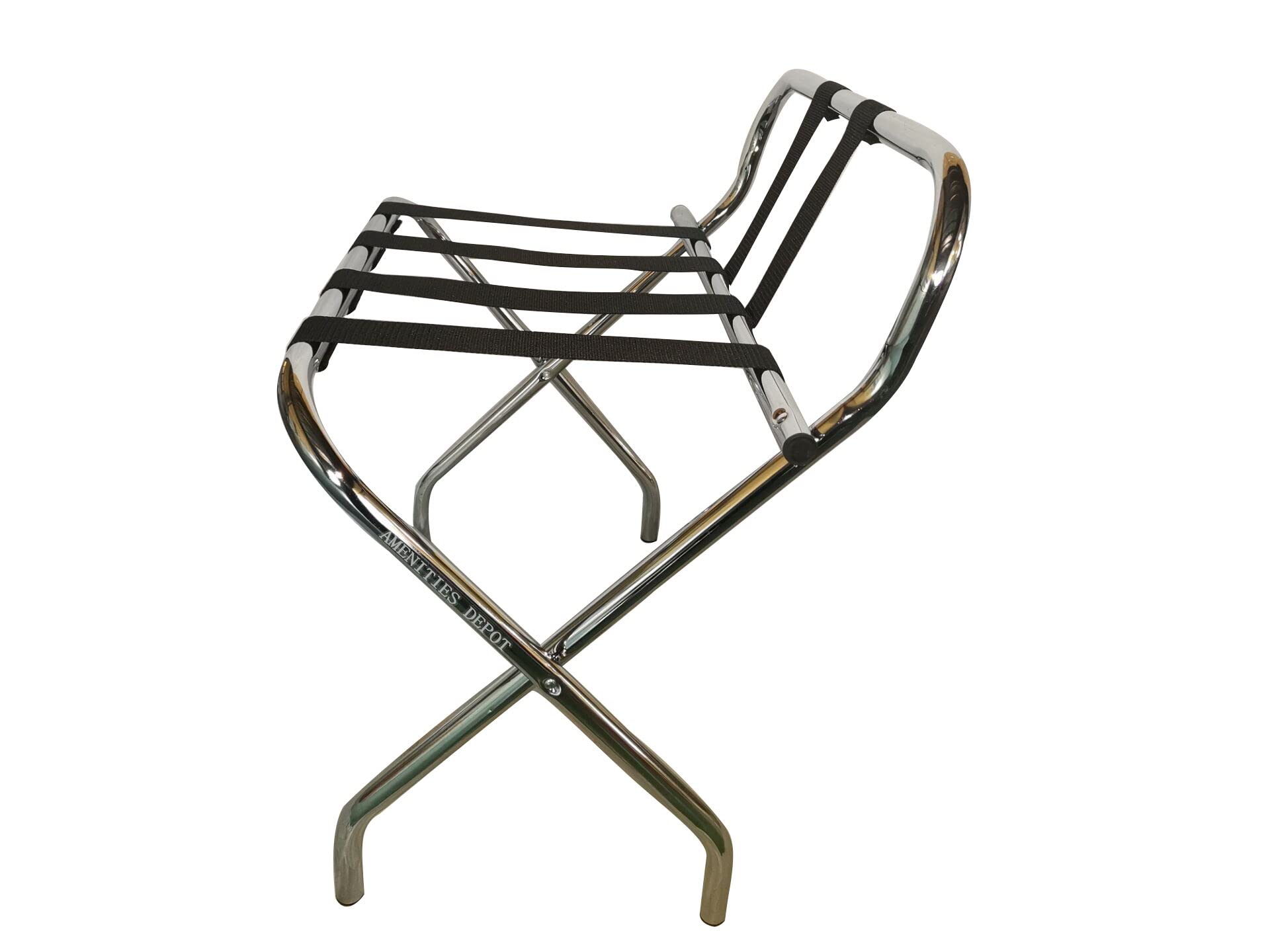 2 Pack Folding Chrome Stainless Steel Luggage Rack with Back - Space Saving Storage Organizer for Suitcases, Bags & Travel Gear in Bedroom, Closet or Hotel Room