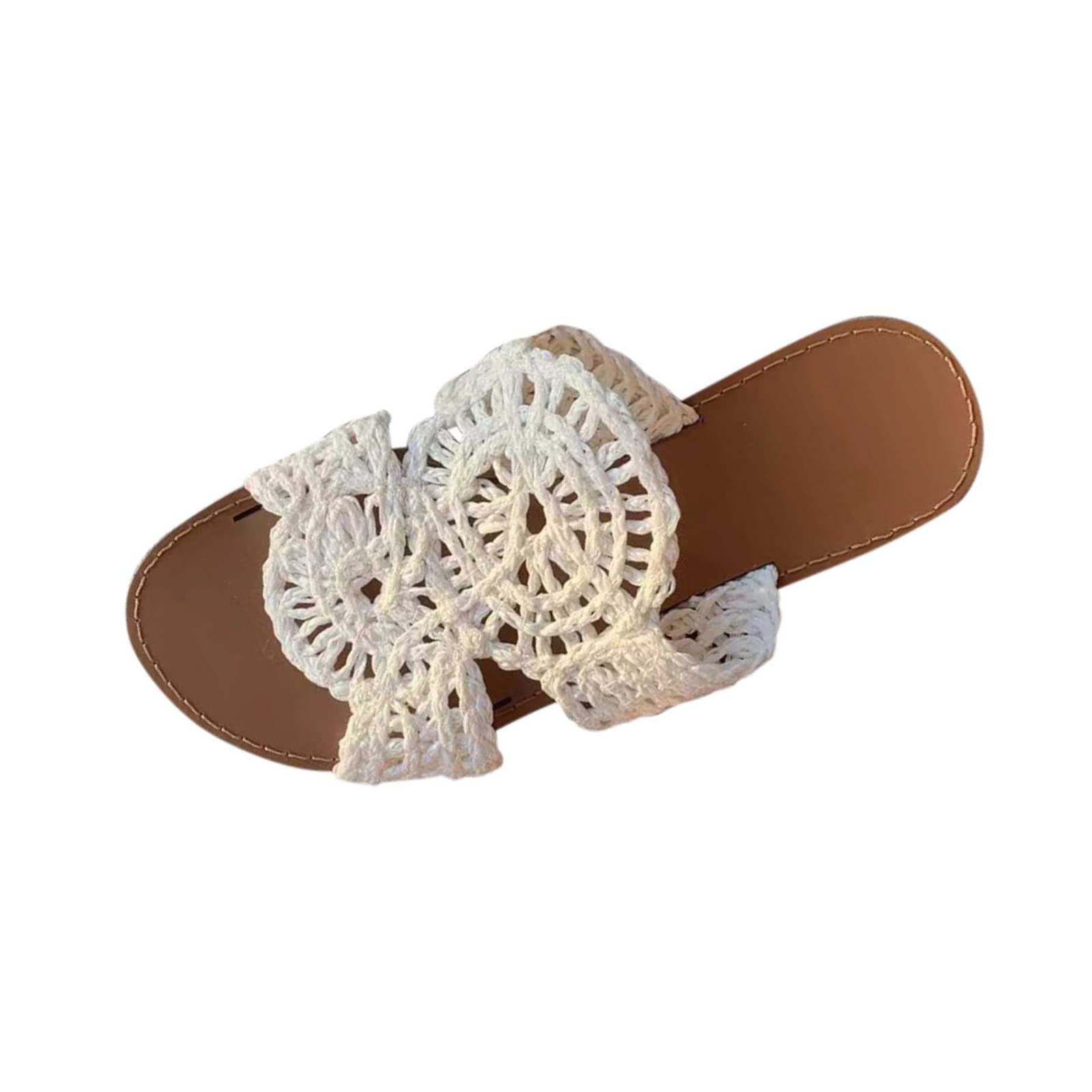Women's Handwoven Flat Sandals | Open Toe Slip-On Slides with Comfortable Strap | Summer Casual Beach Slippers | Fashionable Twisted Woven Flax Cut-Out Design | Perfect for Beach Vacations, Poolside Lounging & Summer Outfits