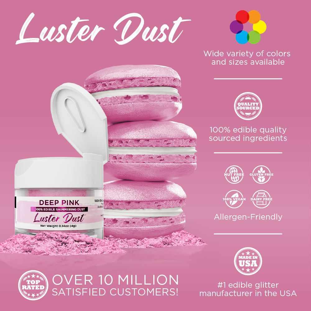 Premium Deep Pink Luster Dust for Cake Decorating - Edible Food Grade Glitter for Baking, Cupcakes & Chocolate - Perfect for Wedding Cakes, Birthday Desserts & DIY Candy Making