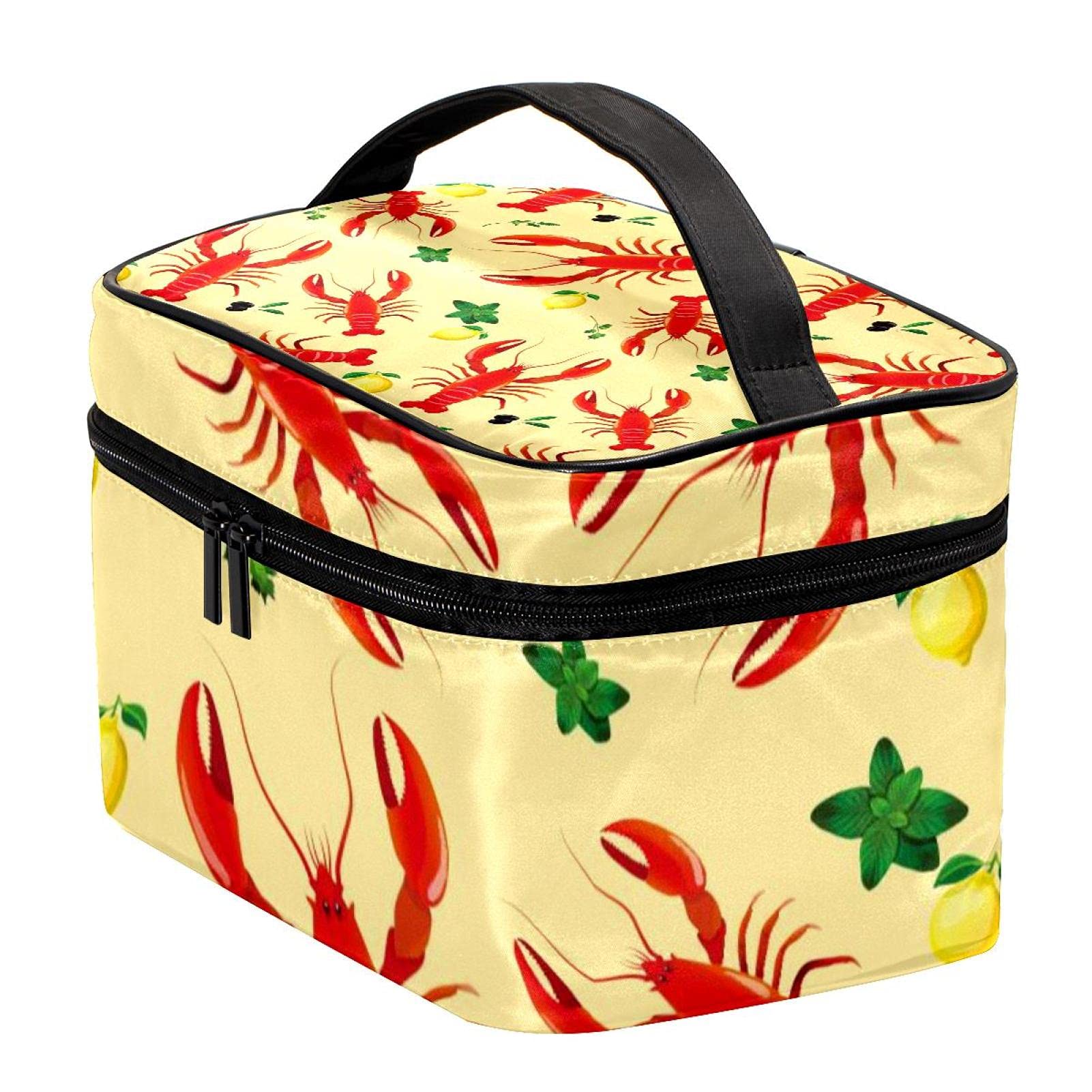 Stylish Lobster & Lemon Seafood Pattern Travel Makeup Bag - Large Cosmetic Organizer with Zipper for Women & Girls | Perfect for Beach Vacations, Gym Essentials & Weekend Getaways