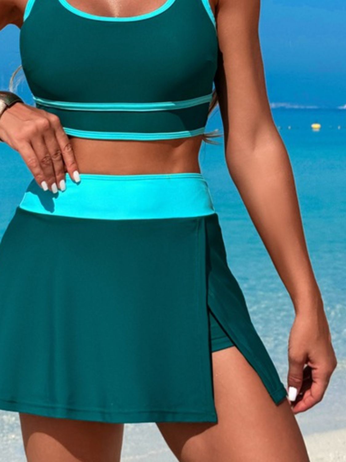 Women's Scoop Neck Swim Top & Skort Set - Flattering Two Piece Swimwear for Beach, Pool & Vacation | UPF 50+ Sun Protection