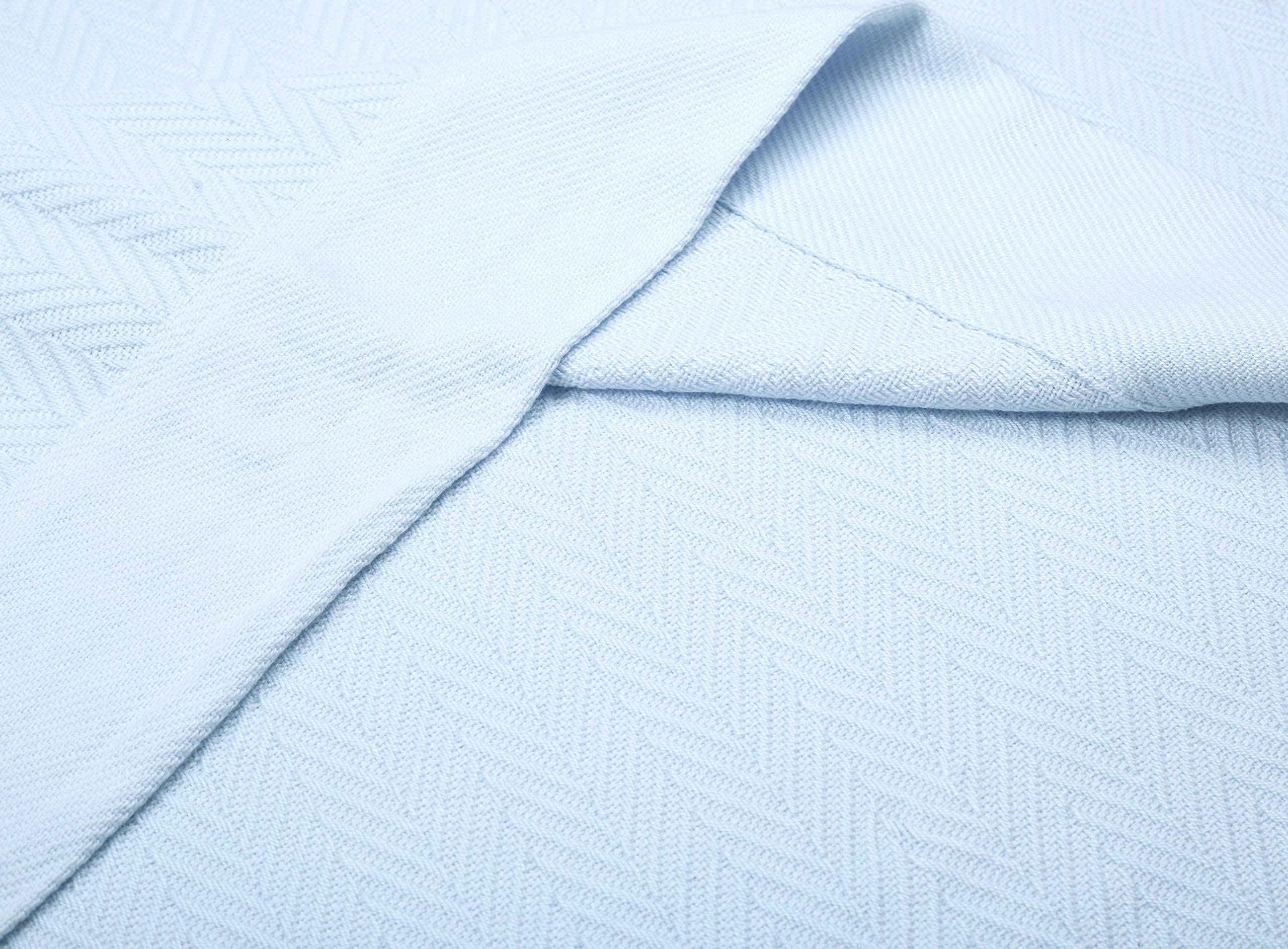 Premium 100% Cotton Twin Size Blanket - All-Season Soft & Cozy Herringbone Thermal Blanket (68x92 inches, 350GSM) | Light Blue Luxury Bed Blanket for Home, Dorm, Guest Room & Cozy Fall Nights