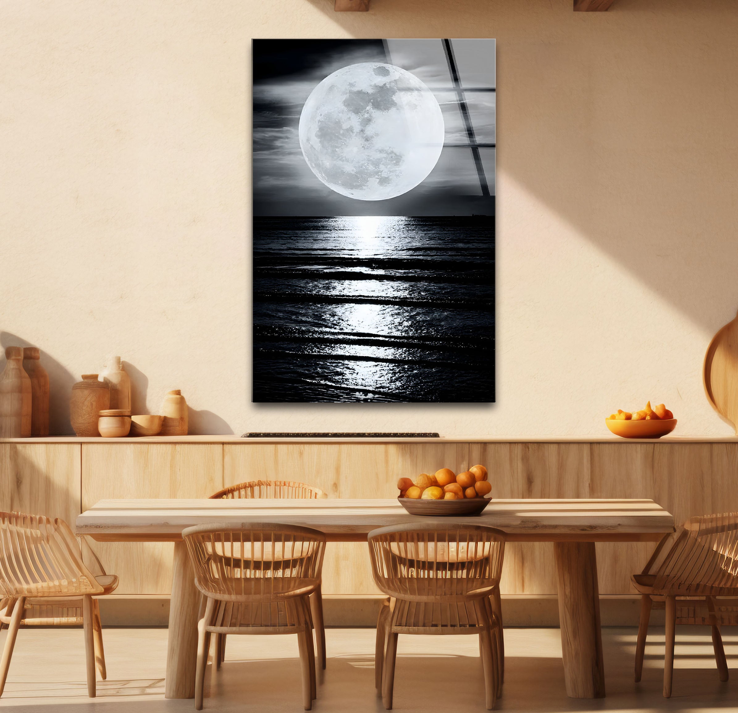 Black and White Moon Landscape Glass Wall Art - Modern Home Decor for Living Room, Bedroom & Office - Perfect Gift for Housewarming, Wedding & Birthday