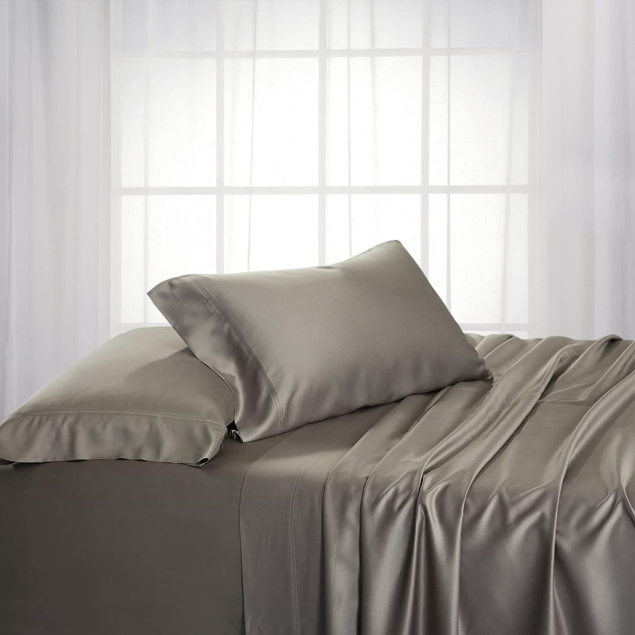 Royal Hotel Luxury Bamboo Viscose Pillowcases Set - 600 Thread Count, Silky Soft King Size Pillow Covers (2PC, Gray) for Bedroom, Guest Room & Hotel Decor