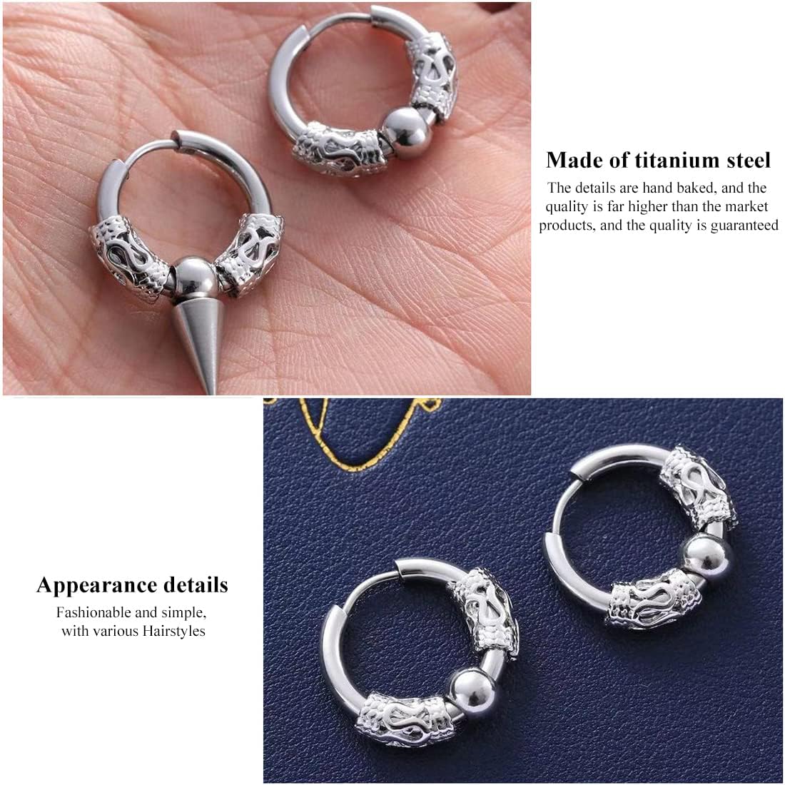 Clyhon 1 Pair Stainless Steel Hoop Earrings for Men & Women - Hypoallergenic Vintage Cartilage Jewelry - Punk Hip Hop Style Silver Earrings for Everyday Wear & Gifting