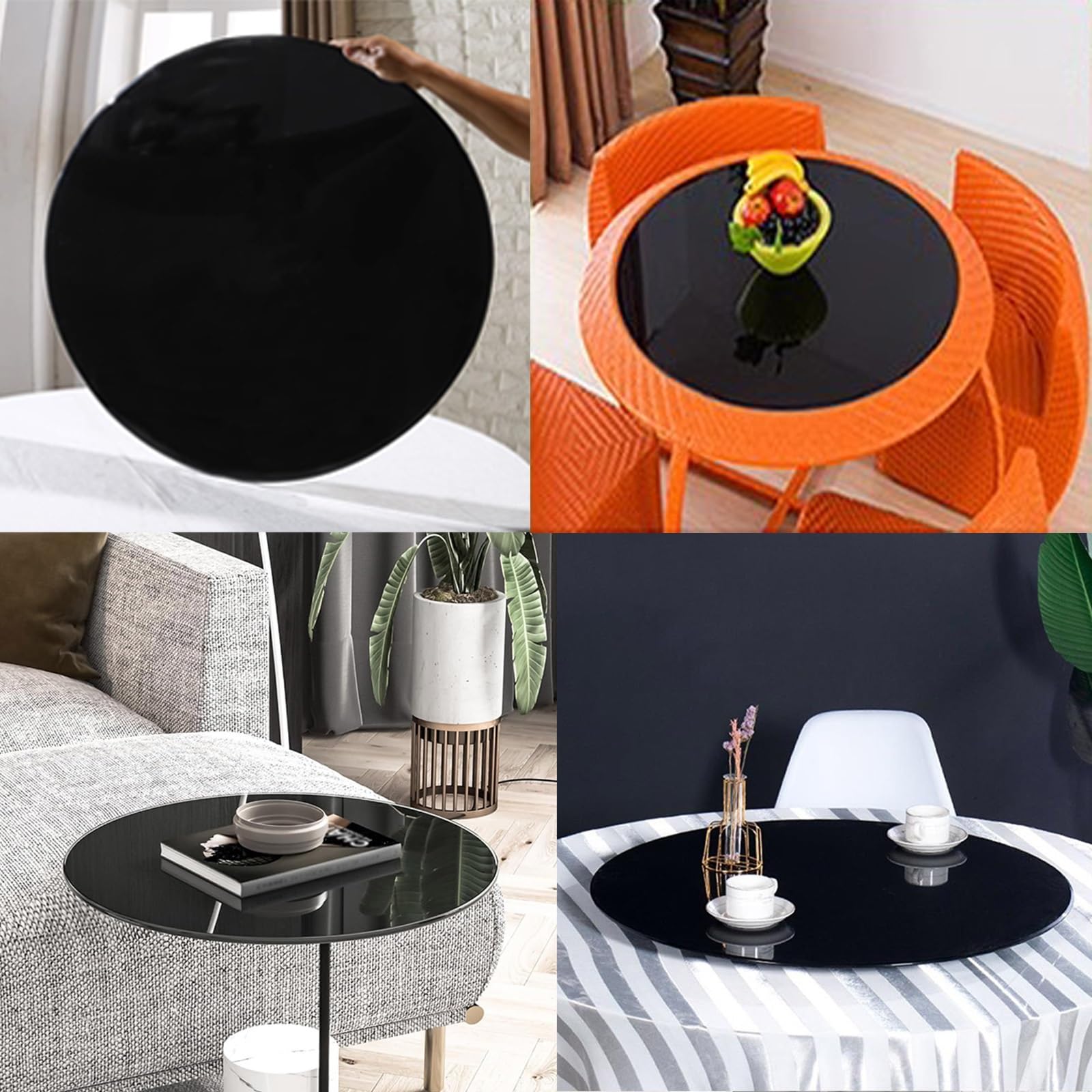 38cm-100cm Round Black Tempered Glass Table Top - Durable Replacement for Dining, Coffee, Side Tables - Perfect for Patio, Living Room & Office Decor (68cm/27inch)