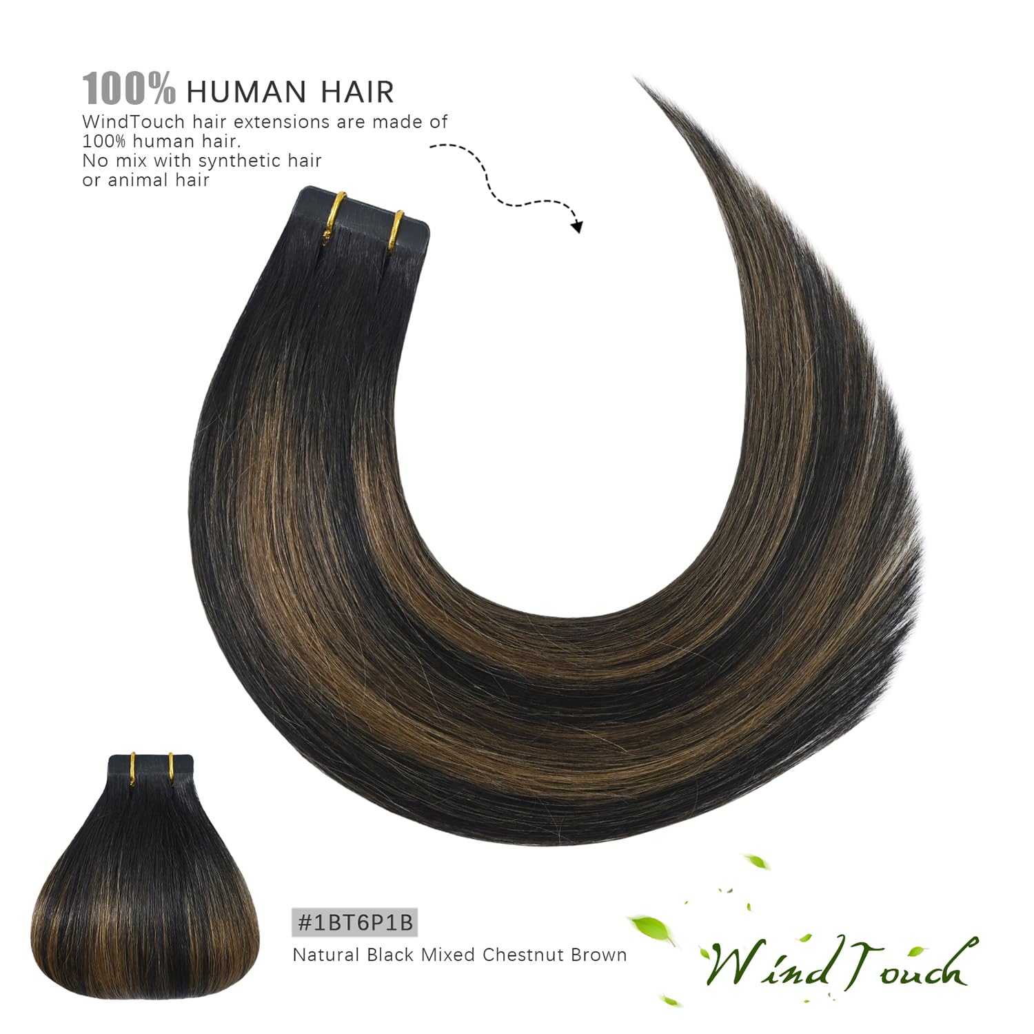 20Pcs 50g Tape in Human Hair Extensions - 20 Inch Straight Natural Black to Chestnut Brown Balayage - Thick Real Human Hair for Volume & Length | Perfect for Daily Wear, Parties & Special Occasions