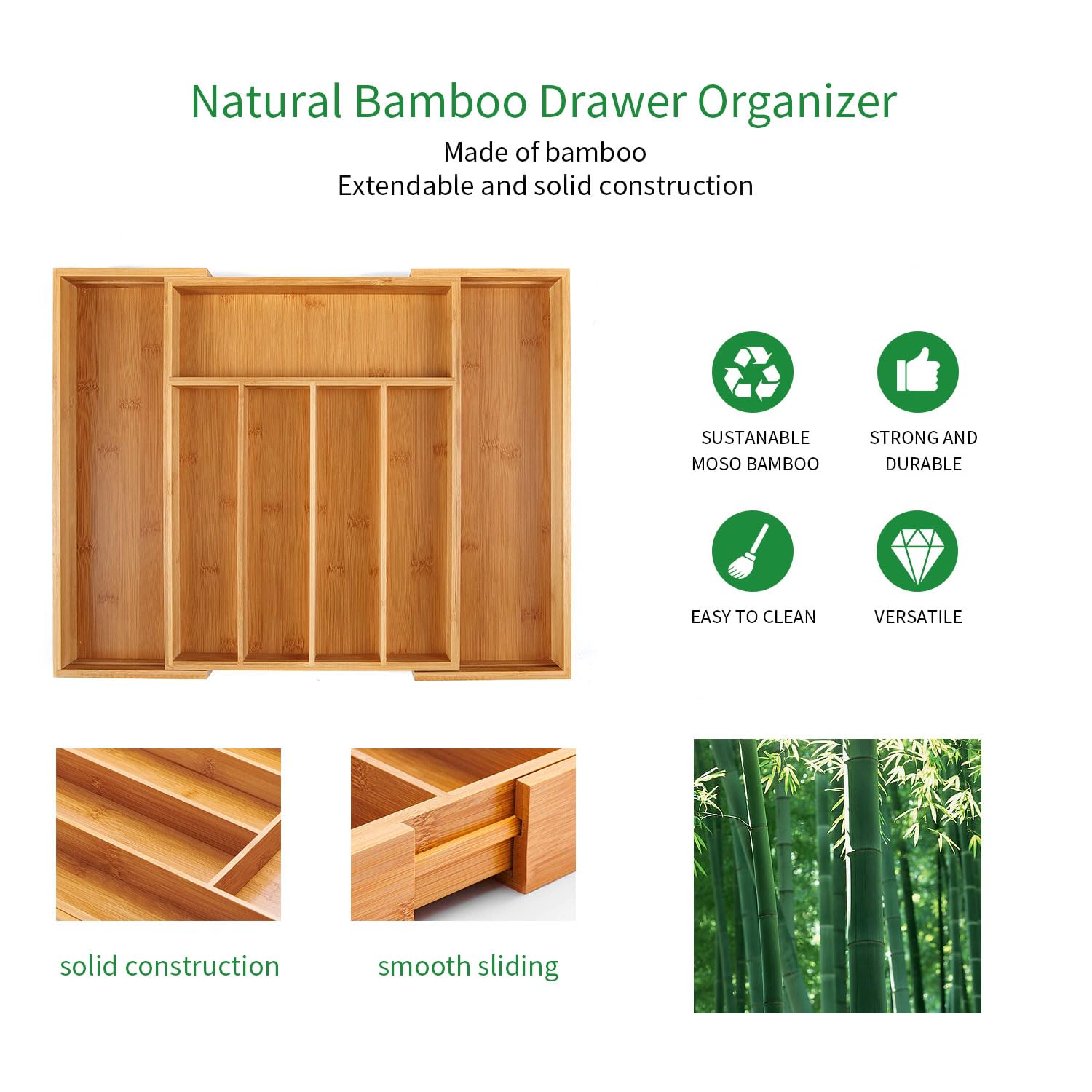 **Utoplike Bamboo Cutlery Tray & Silverware Organizer - Kitchen Drawer Divider for Knives, Utensils, Gadgets & Garage Tools - Office Supplies Storage Solution for Home & Office**    *(Perfect for organizing kitchen drawers, decluttering utensils, storing garage tools, or keeping office supplies neatly arranged.)*