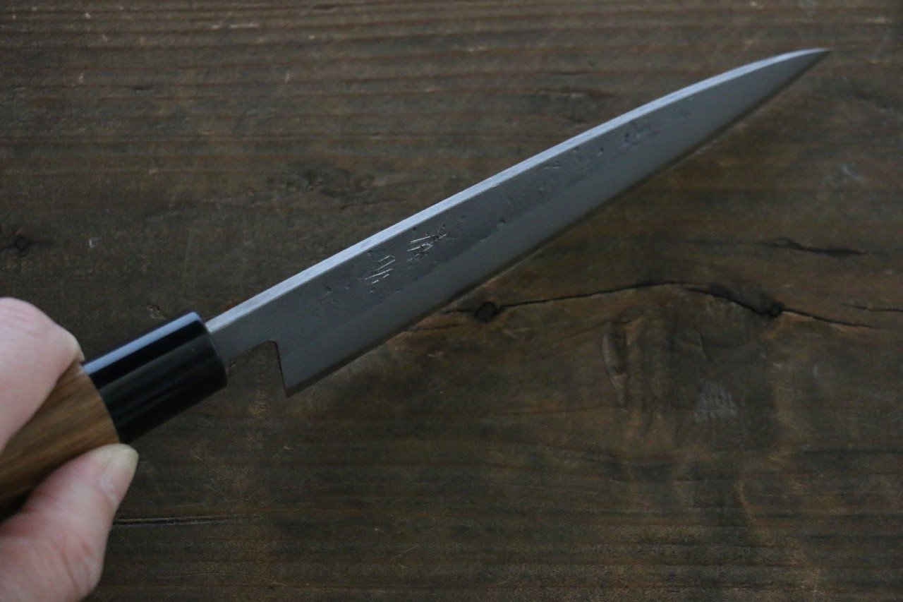 Premium Seisuke Blue Steel No.2 Nashiji Petty Utility Knife 135mm - Japanese Chef Knife with Chestnut Wood Handle - Perfect for Slicing, Dicing & Precision Cutting in Professional Kitchens & Home Cooking