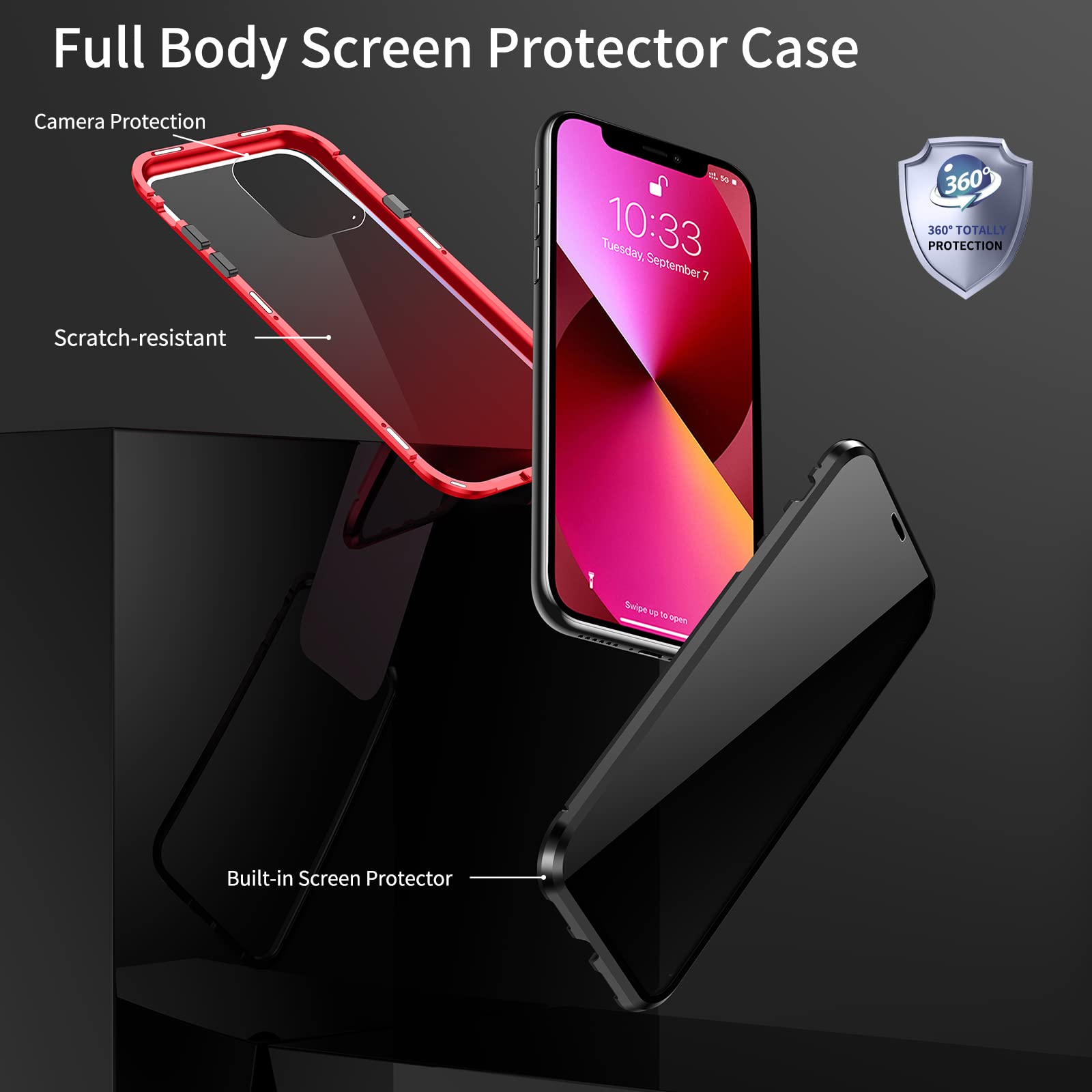Anti-Spy Magnetic Privacy Case for iPhone 11 Pro with Dual-Sided Screen Protector | Full Body Protection Cover (Red) | Perfect for Business Travel & Secure Mobile Banking