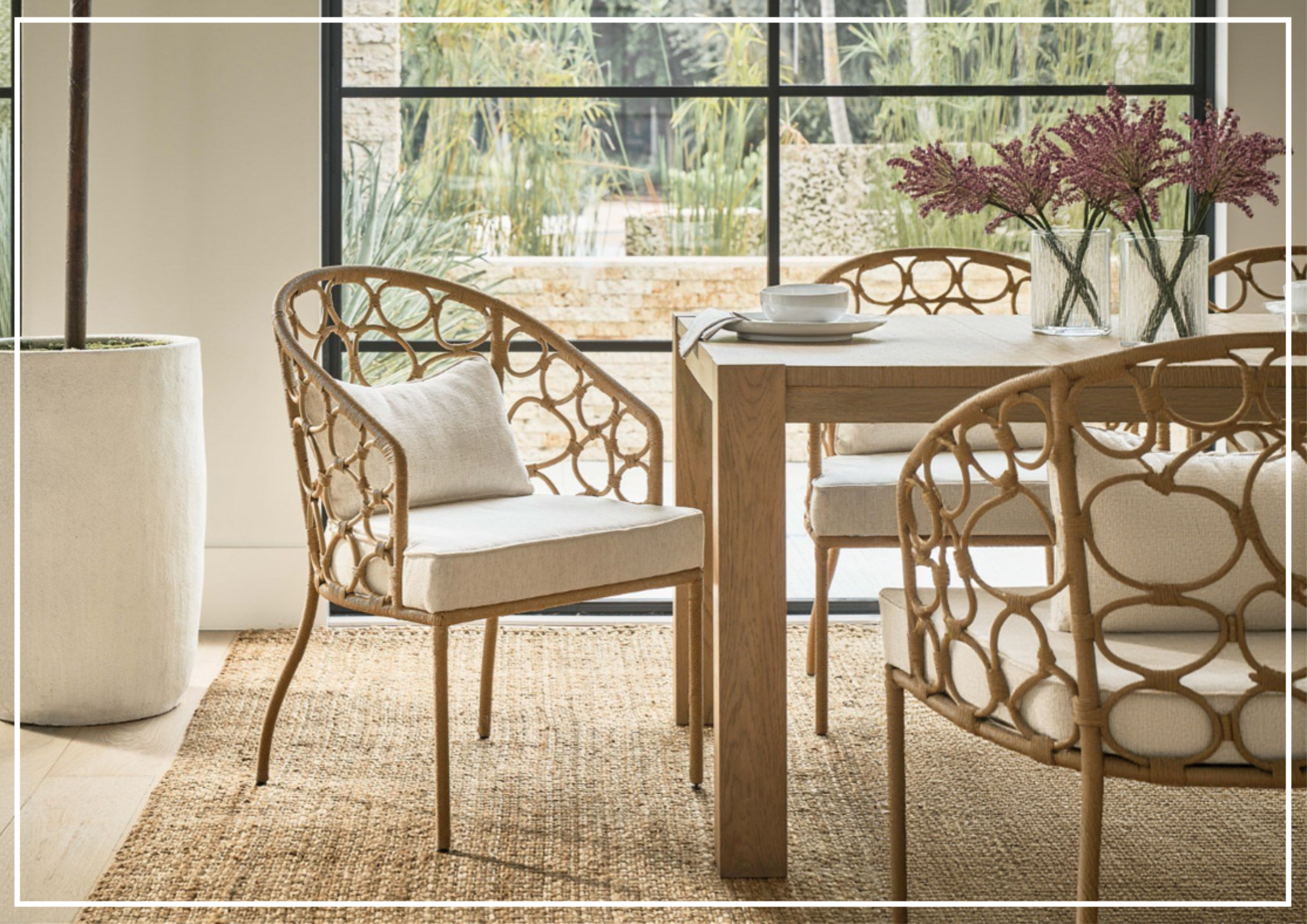 Universal Furniture Weekender Pebble Dining Chair with White Rattan Finish - Modern Rattan Accent Chair for Dining Room, Kitchen, Patio & Outdoor Use