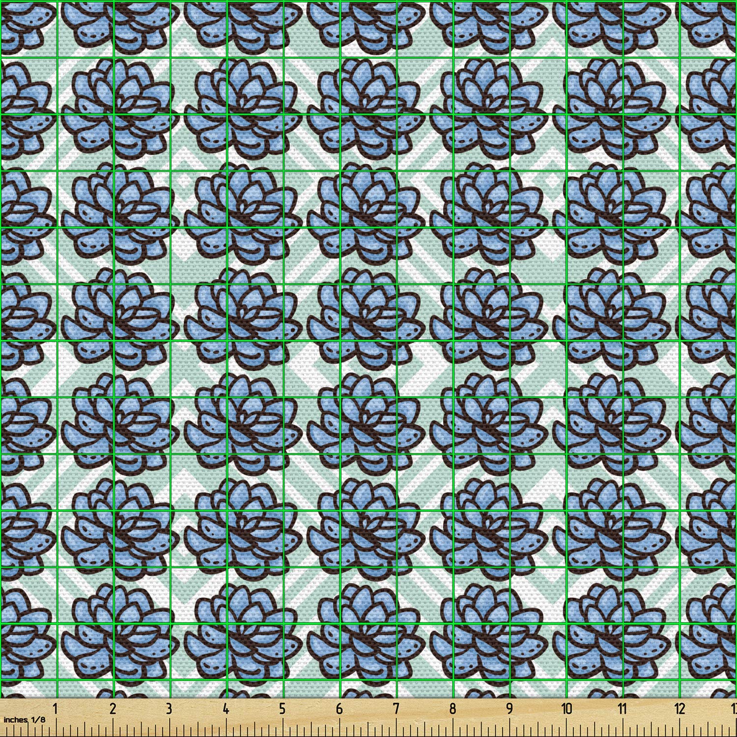 Ambesonne Agave Fabric by The Yard - Repeating Cacti Floral Print on Diagonal Squares, Upholstery & Home Decor Fabric (10 Yards, Mint Green & Sky Blue) | Perfect for Sofa Covers, Curtains, Pillows & DIY Craft Projects