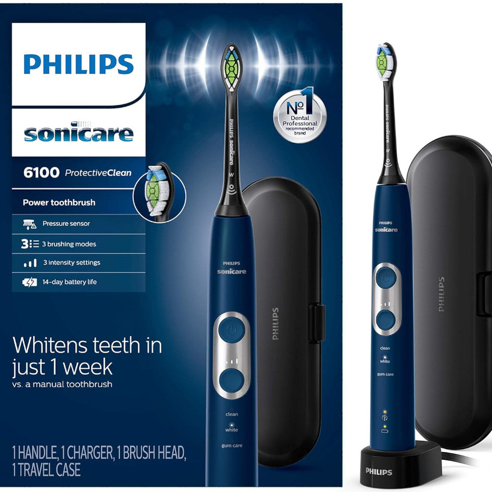 PHILIPS HX6871/49 Sonicare Protective Clean 6100 Sonic Electric Toothbrush with 3 Modes, White - Professional Dental Care for Whitening, Gum Health & Plaque Removal - Perfect for Home & Travel Use